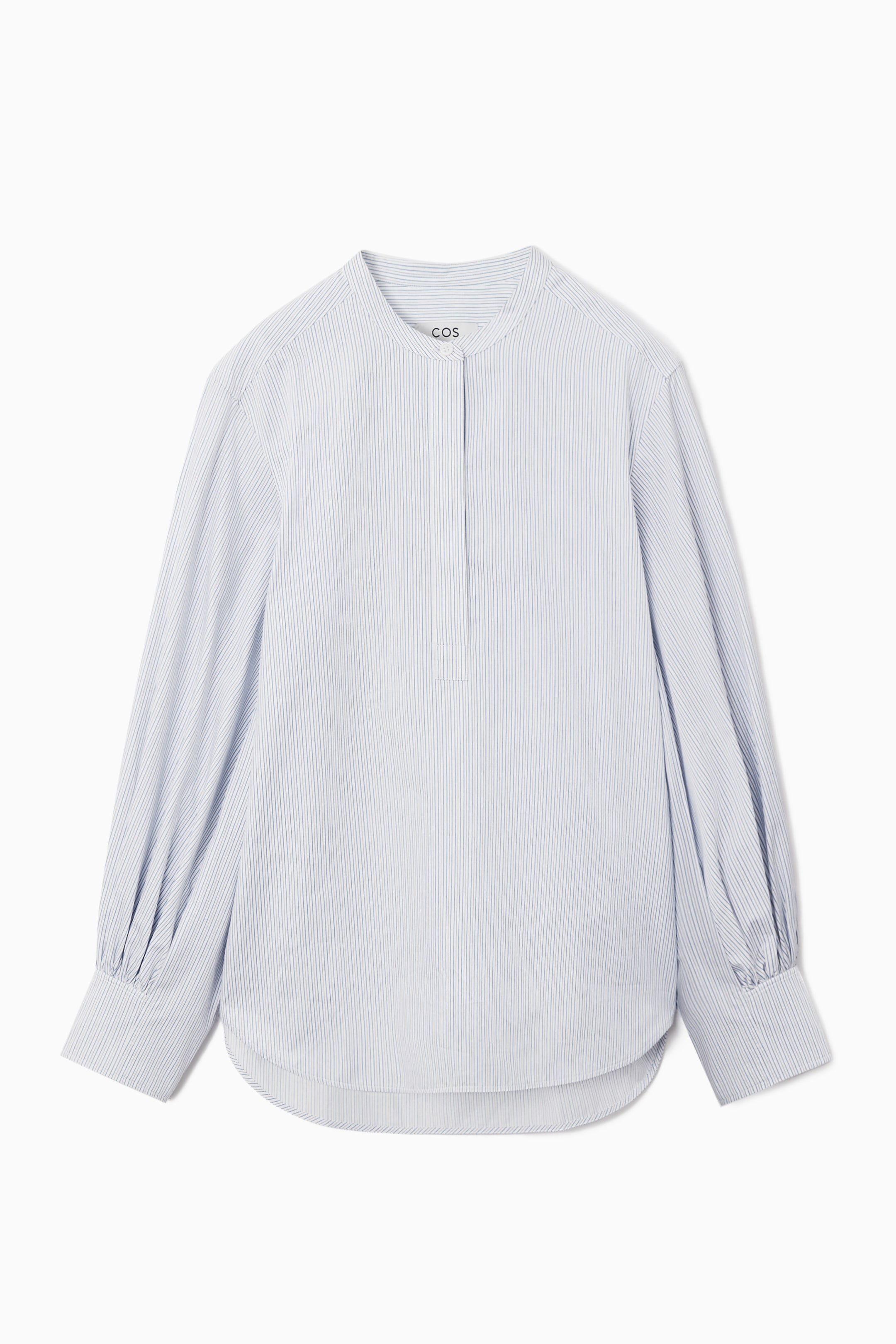 View larger image: GATHERED GRANDAD-COLLAR BLOUSE - WHITE / BLUE / STRIPED - Ladies | H&M GB 1