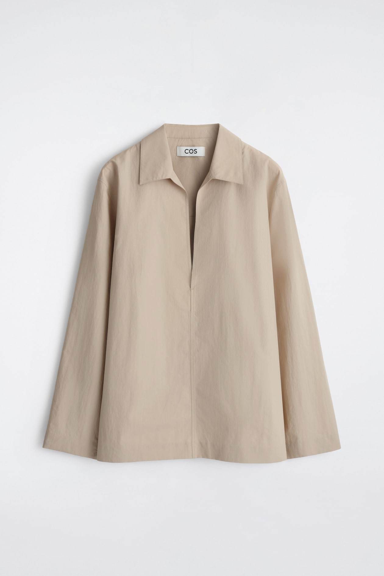 TAILORED OPEN-COLLAR NYLON SHIRT — BISCUIT