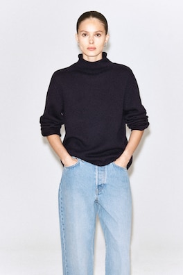PURE CASHMERE MOCK-NECK SWEATER — NAVY 1