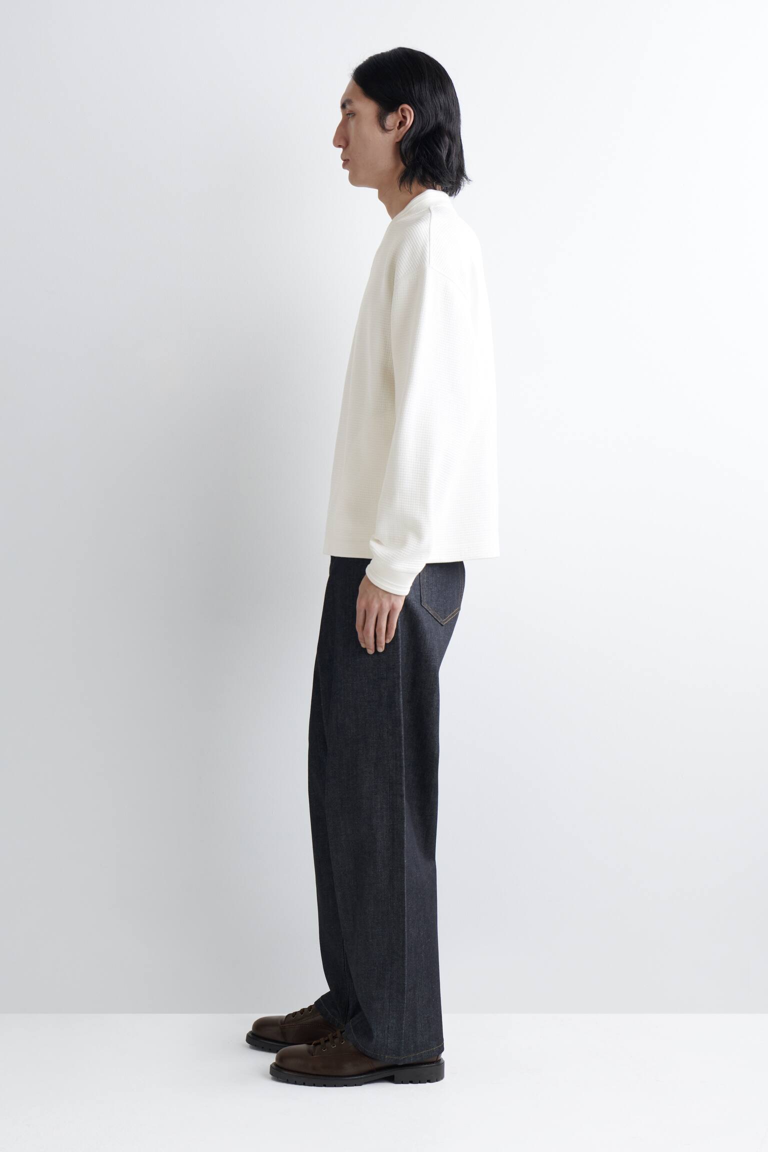 WAFFLE-KNIT COTTON V-NECK SWEATSHIRT - WHITE - 7