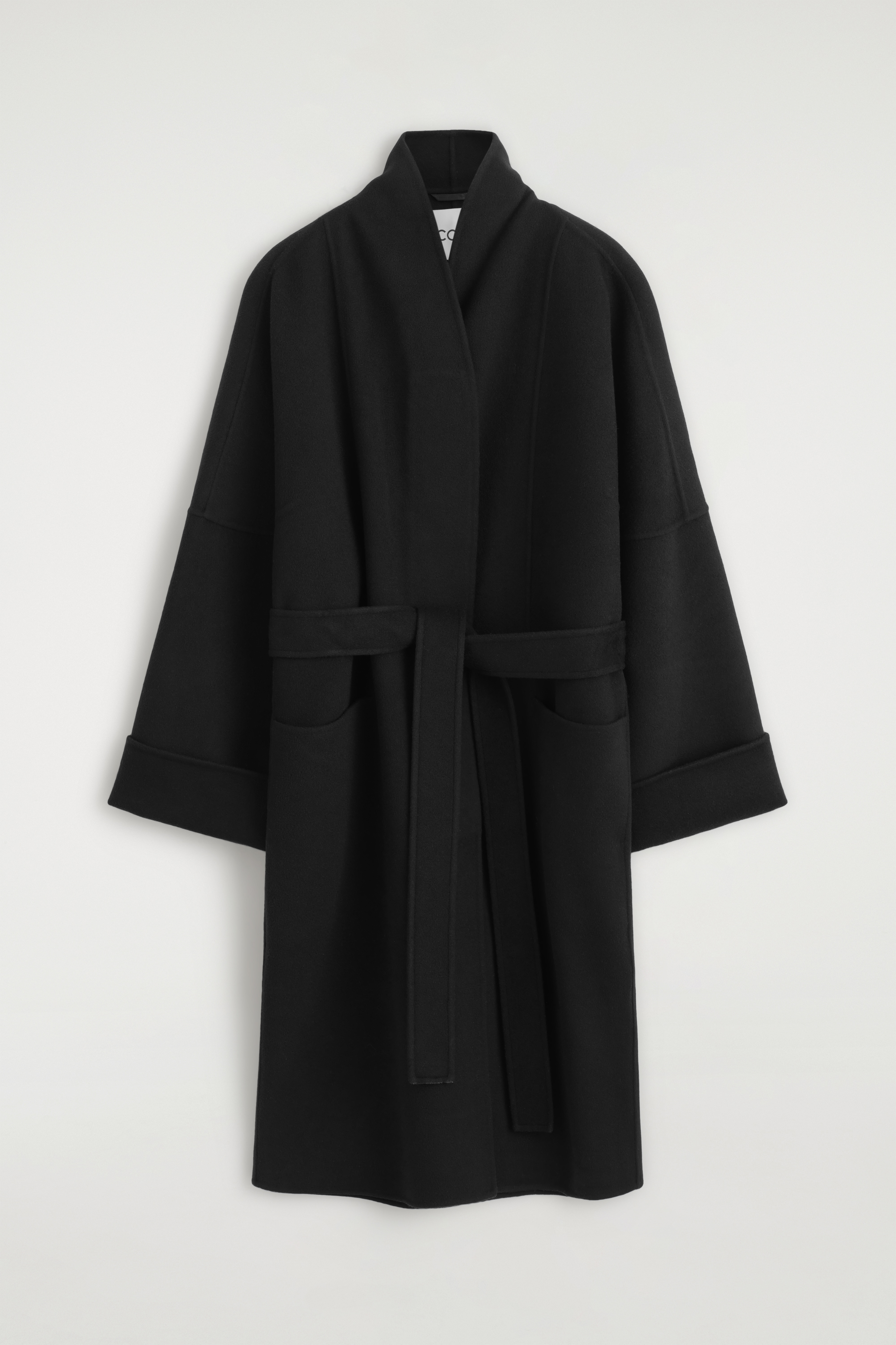 ABRIGO LANA DOBLE FAZ OVERSIZE CUELLO CHAL - NEGRO/MARRÓN