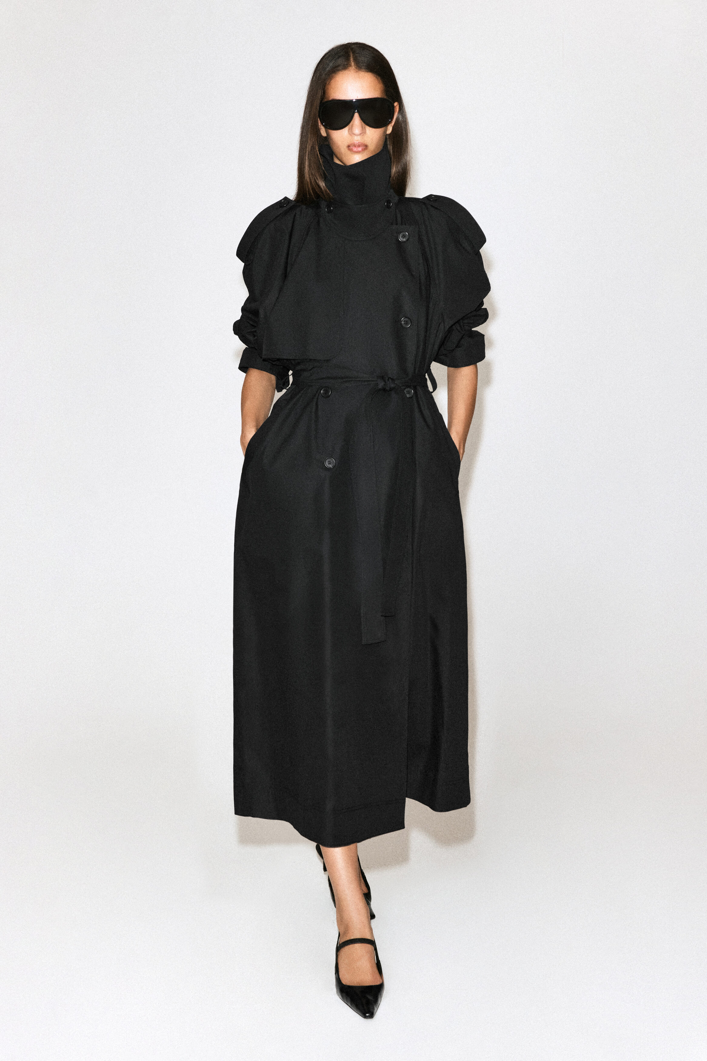 mock-NECK COTTON TRENCH COAT - BLACK | COS US