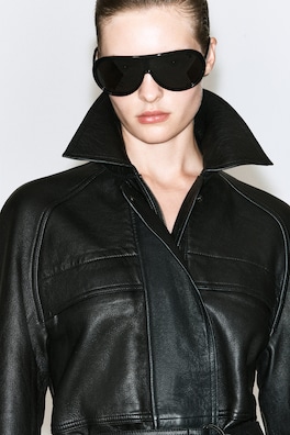 BELTED LEATHER WORKWEAR JACKET — BLACK 5