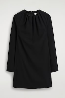 PLEATED TAILORED TWILL MINI DRESS — BLACK 8