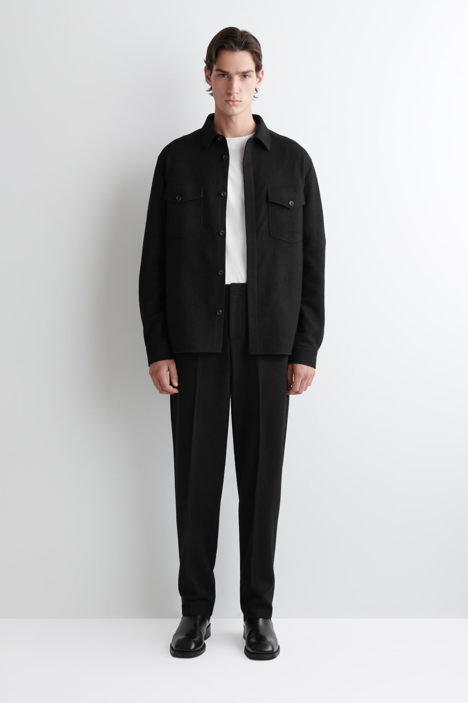 RELAXED BOILED-WOOL OVERSHIRT - BLACK/DARK BROWN/DARK KHAKI - 4