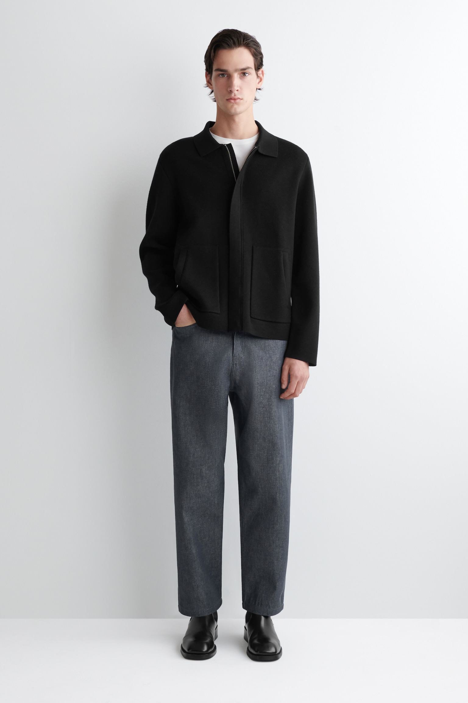 DOUBLE-FACED WOOL KNITTED JACKET - FEKETE