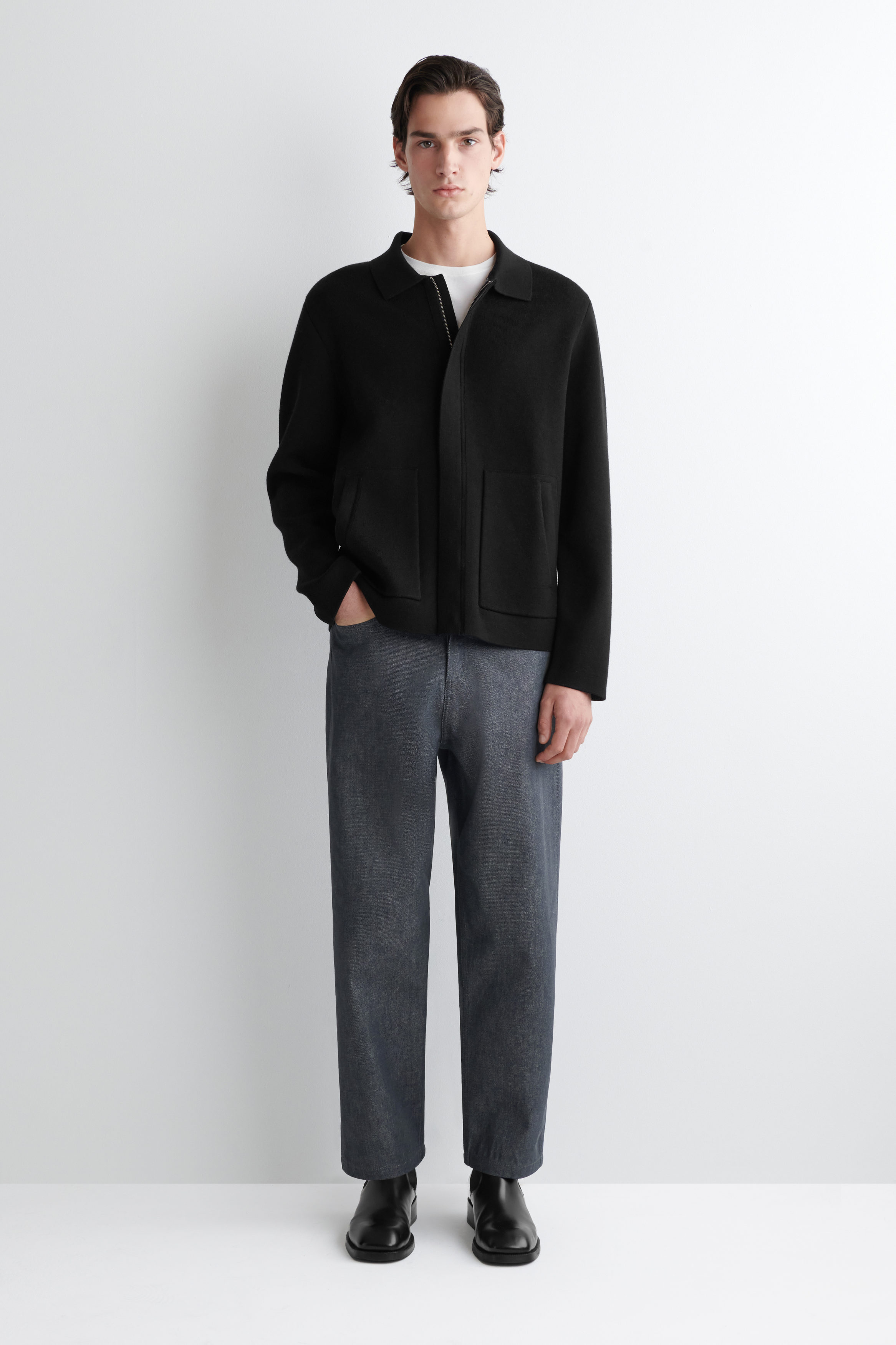COS ウールジャケット EU 48 DOUBLE-FACED WOOL KNITTED JACKET - BLACK | COS