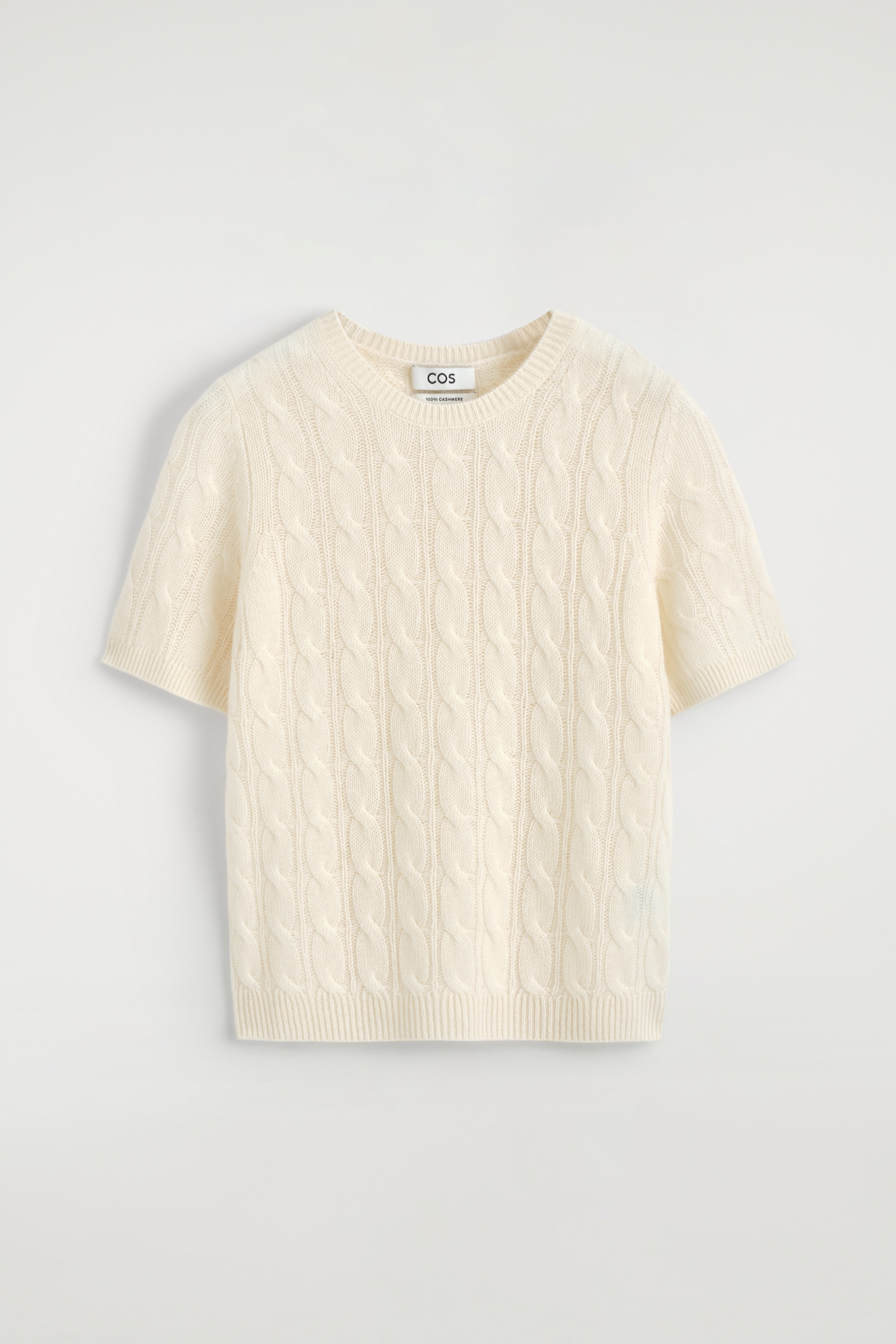 T-SHIRT AUS KASCHMIR MIT ZOPFSTRICKMUSTER - ELFENBEIN/DUNKELGRÜN