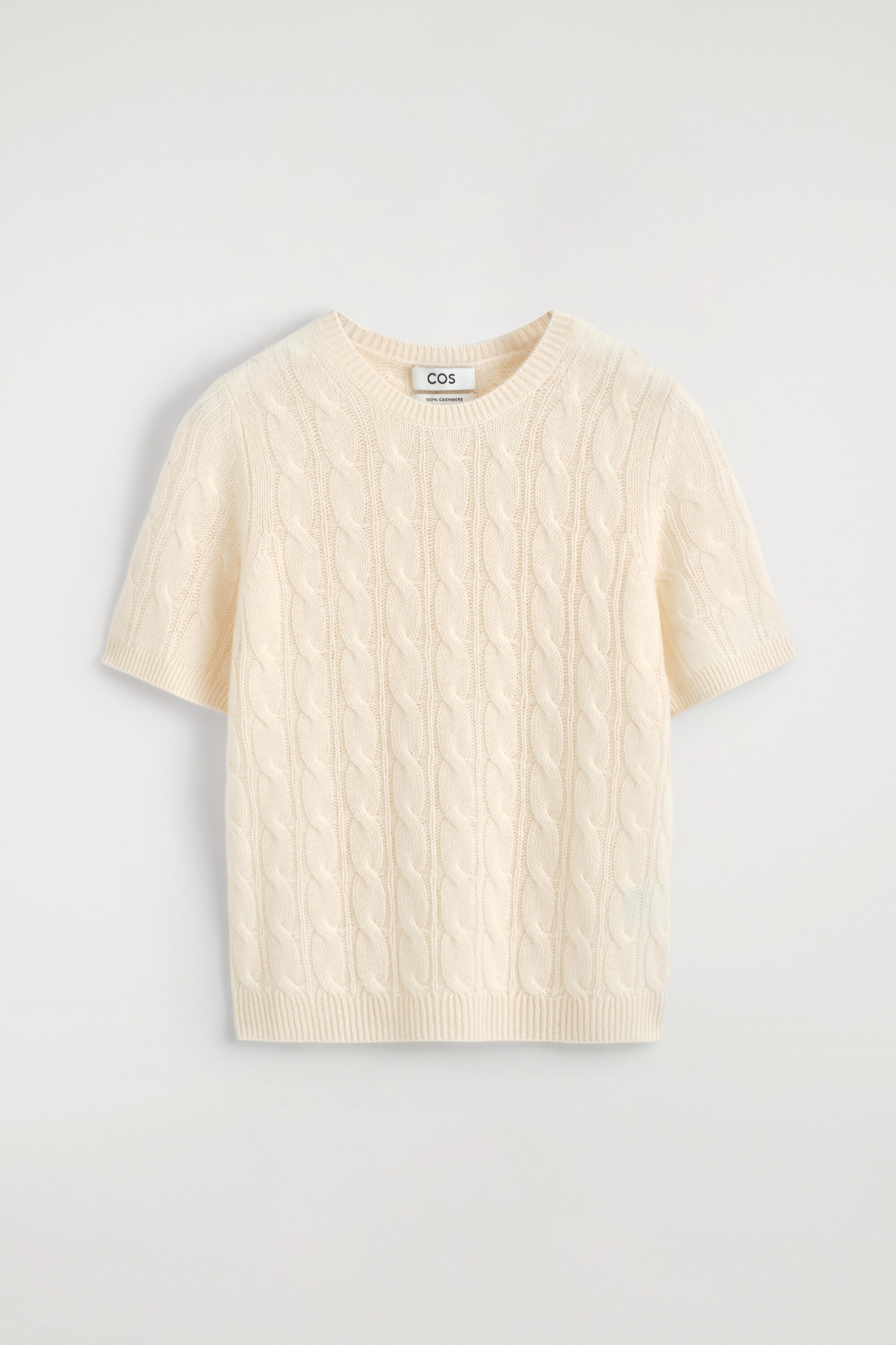 T-SHIRT AUS KASCHMIR MIT ZOPFSTRICKMUSTER