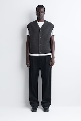 BUTTONED BOILED-WOOL VEST — CHARCOAL MÉLANGE 3