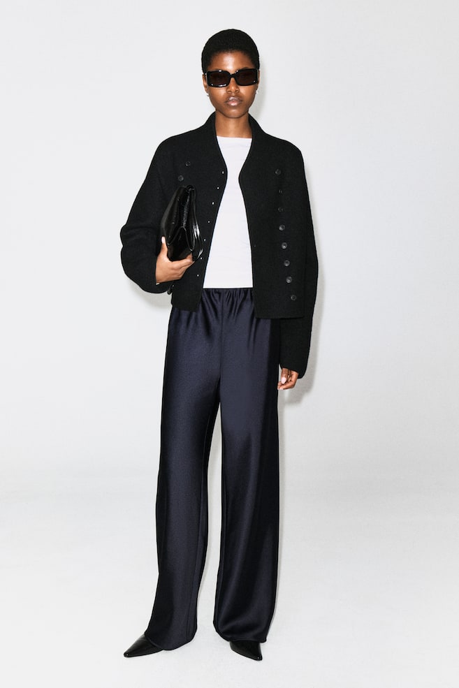PANTALÓN SATINADO WIDE LEG - AZUL MARINO/BLANCO - 1