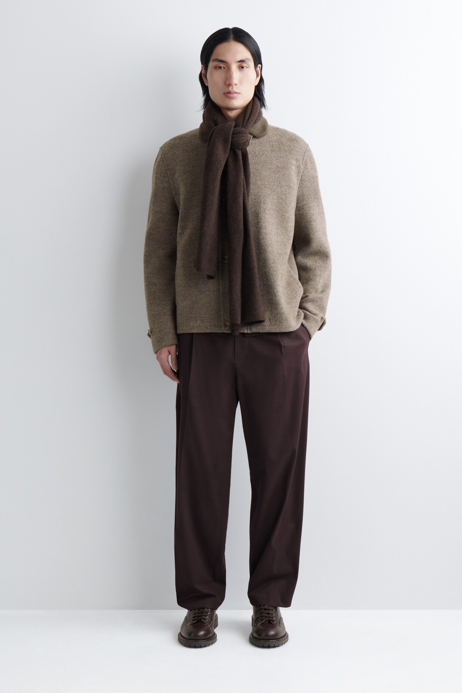 CASHMERE SCARF - BROWN/DARK GREY/BUTTER YELLOW/OLIVE GREEN/BLACK - 5