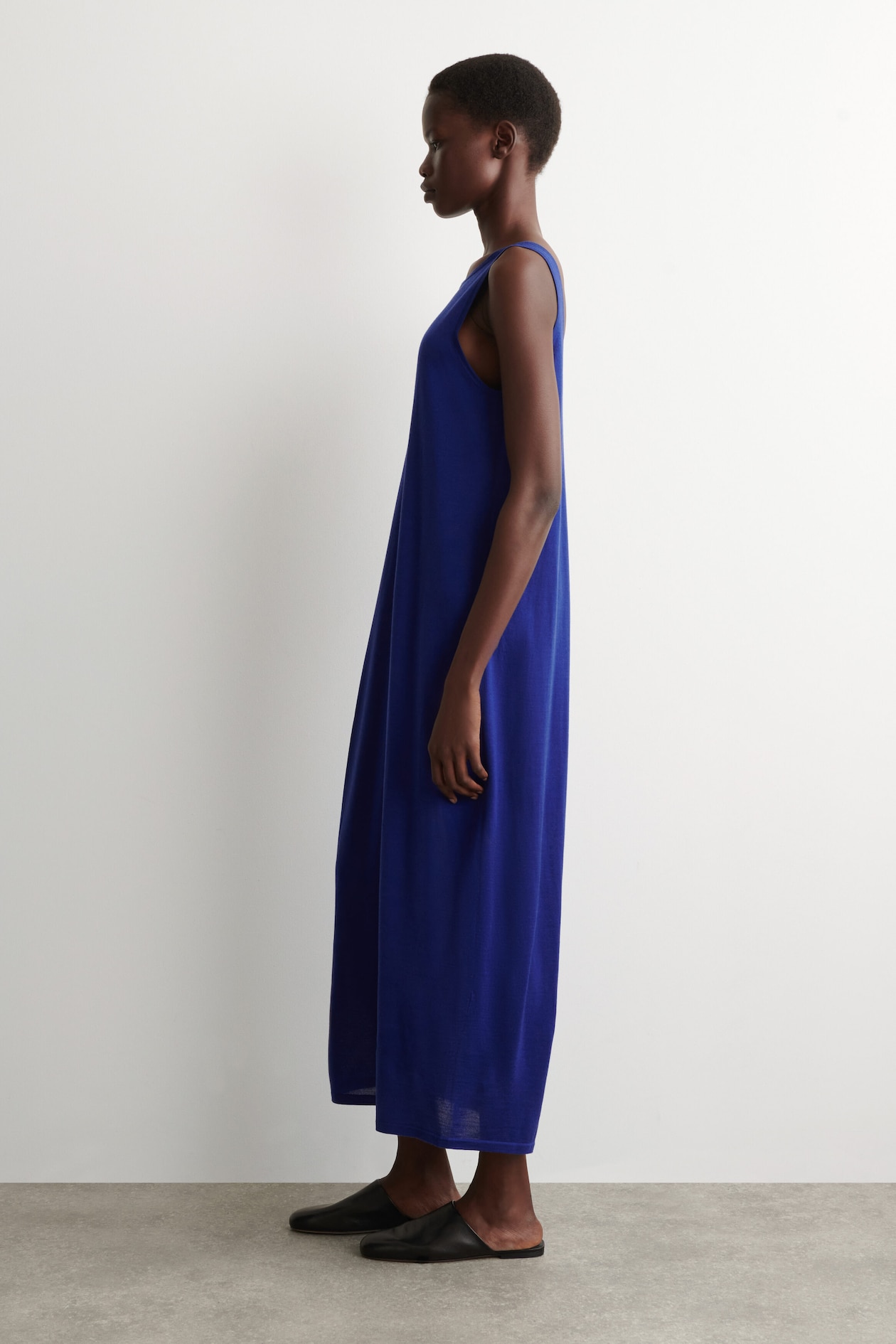 ROUNDED MERINO WOOL MAXI DRESS — COBALT BLUE