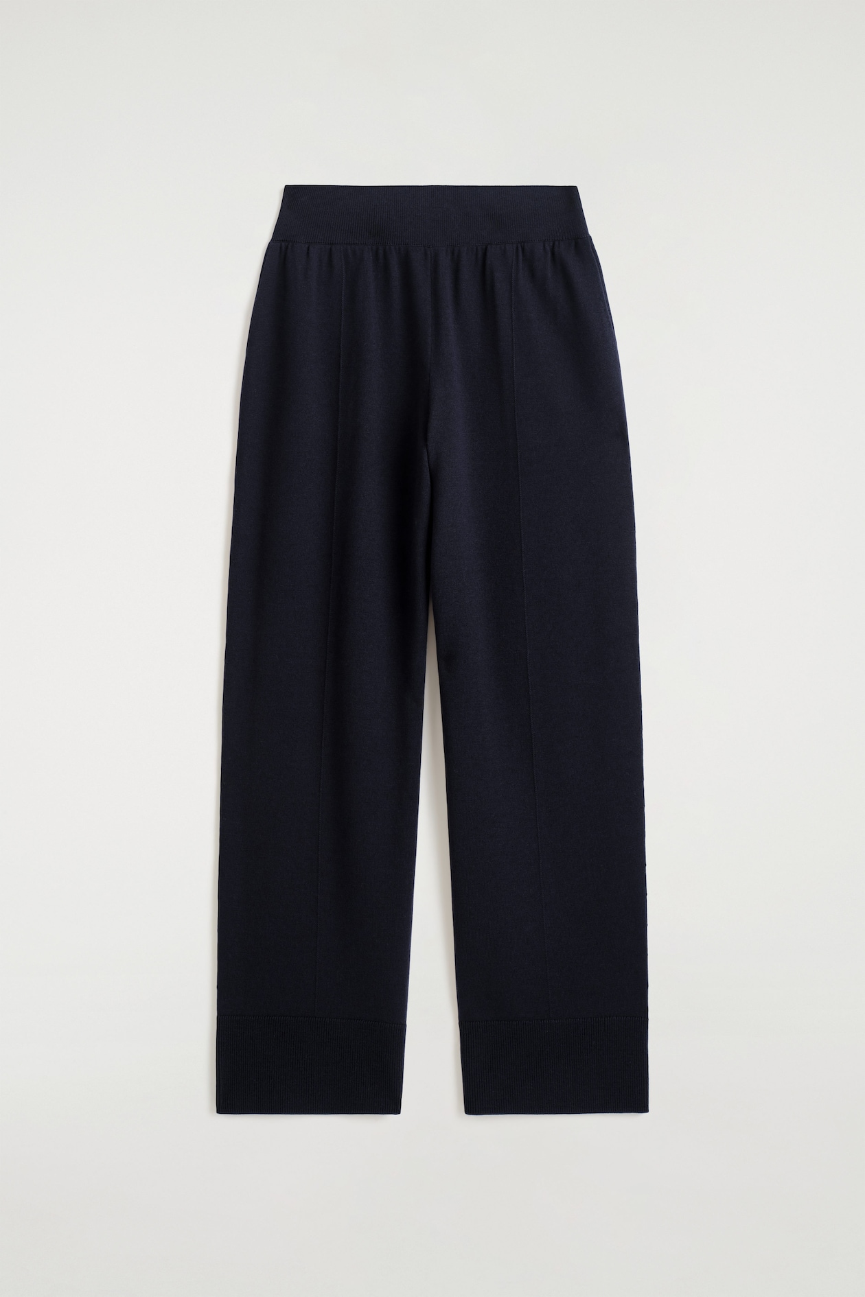 ELASTICATED MERINO WOOL TROUSERS — NAVY