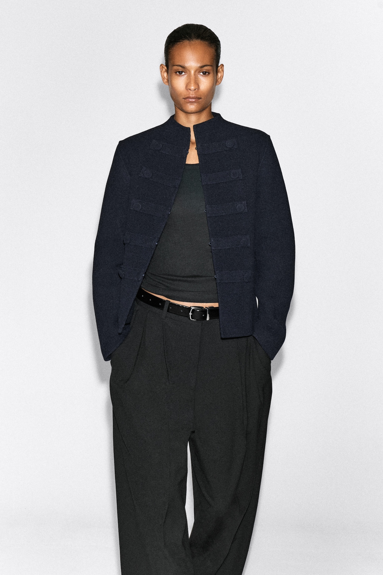DOUBLE-FACED WOOL UNIFORM JACKET — NAVY
