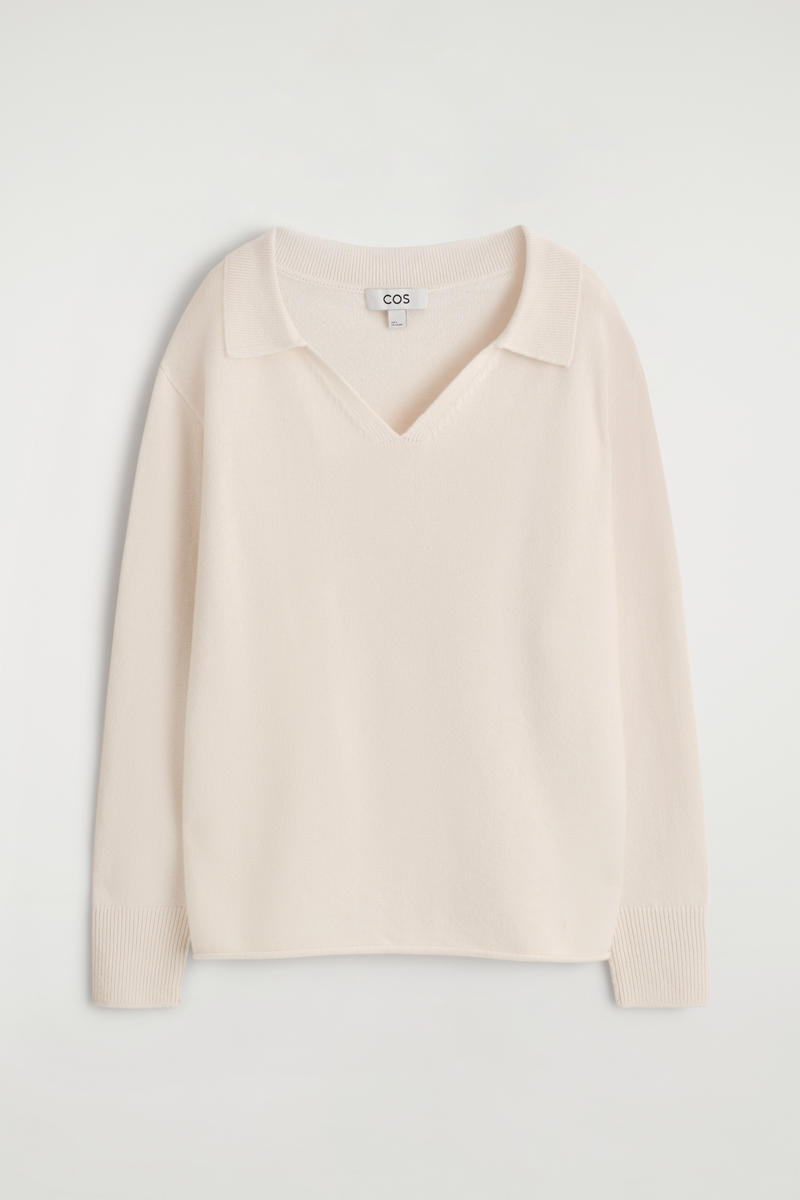 Cos Merino Wool Polo Sweater In Neutral