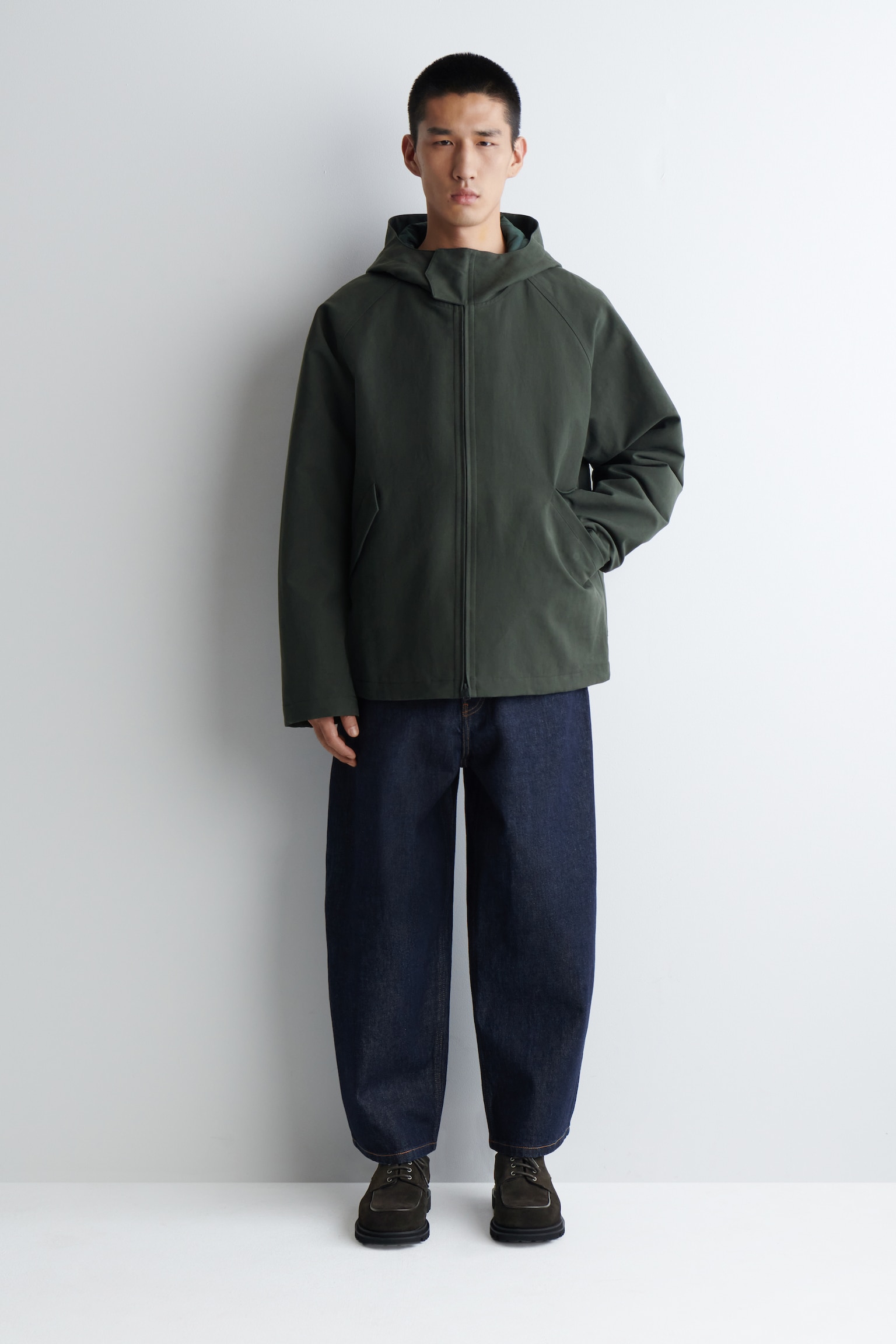 CHAQUETA CON CAPUCHA DE ALGODÓN TÉCNICO - VERDE OSCURO/MARRÓN - 8