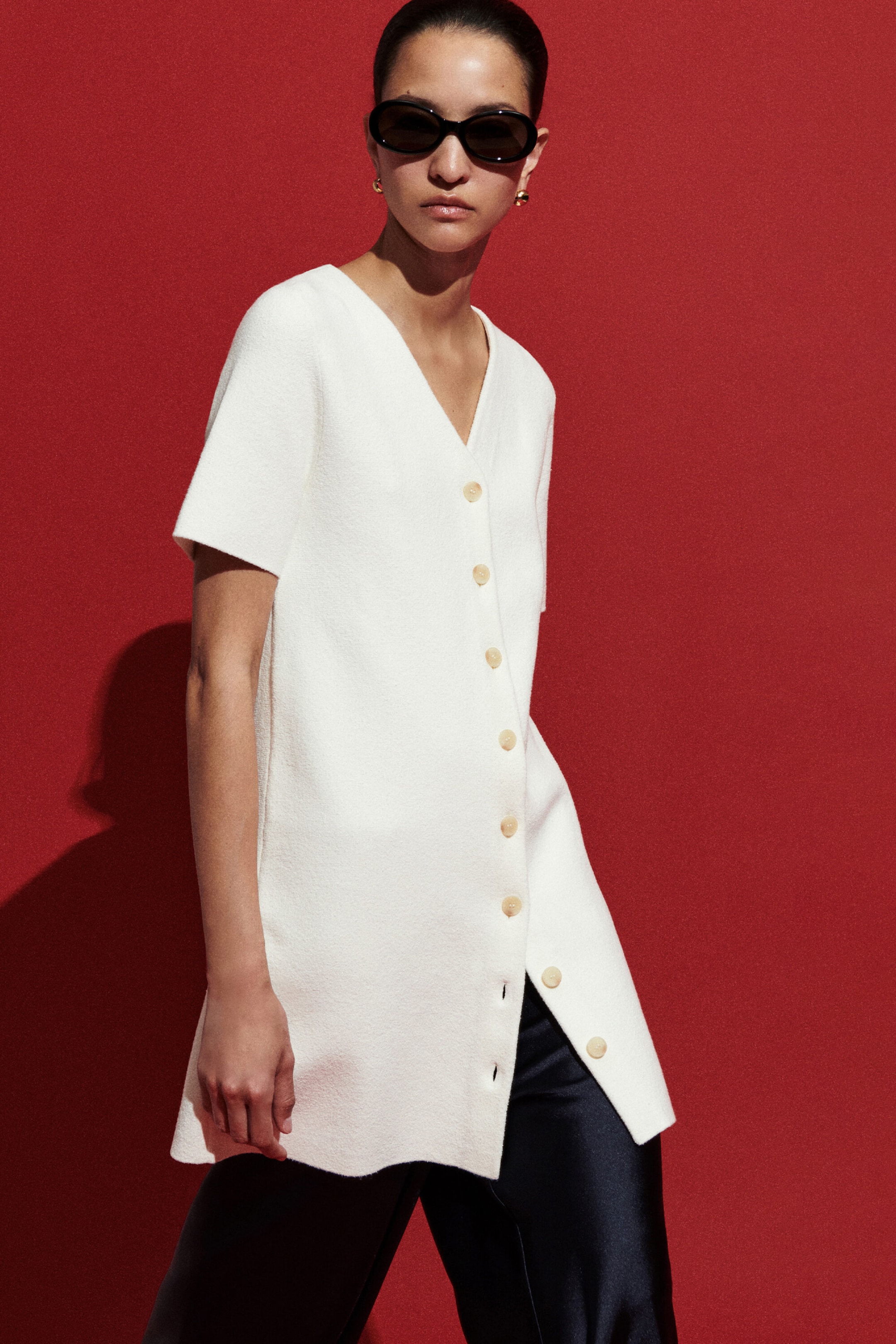 BUTTONED MILANO-KNIT MINI DRESS