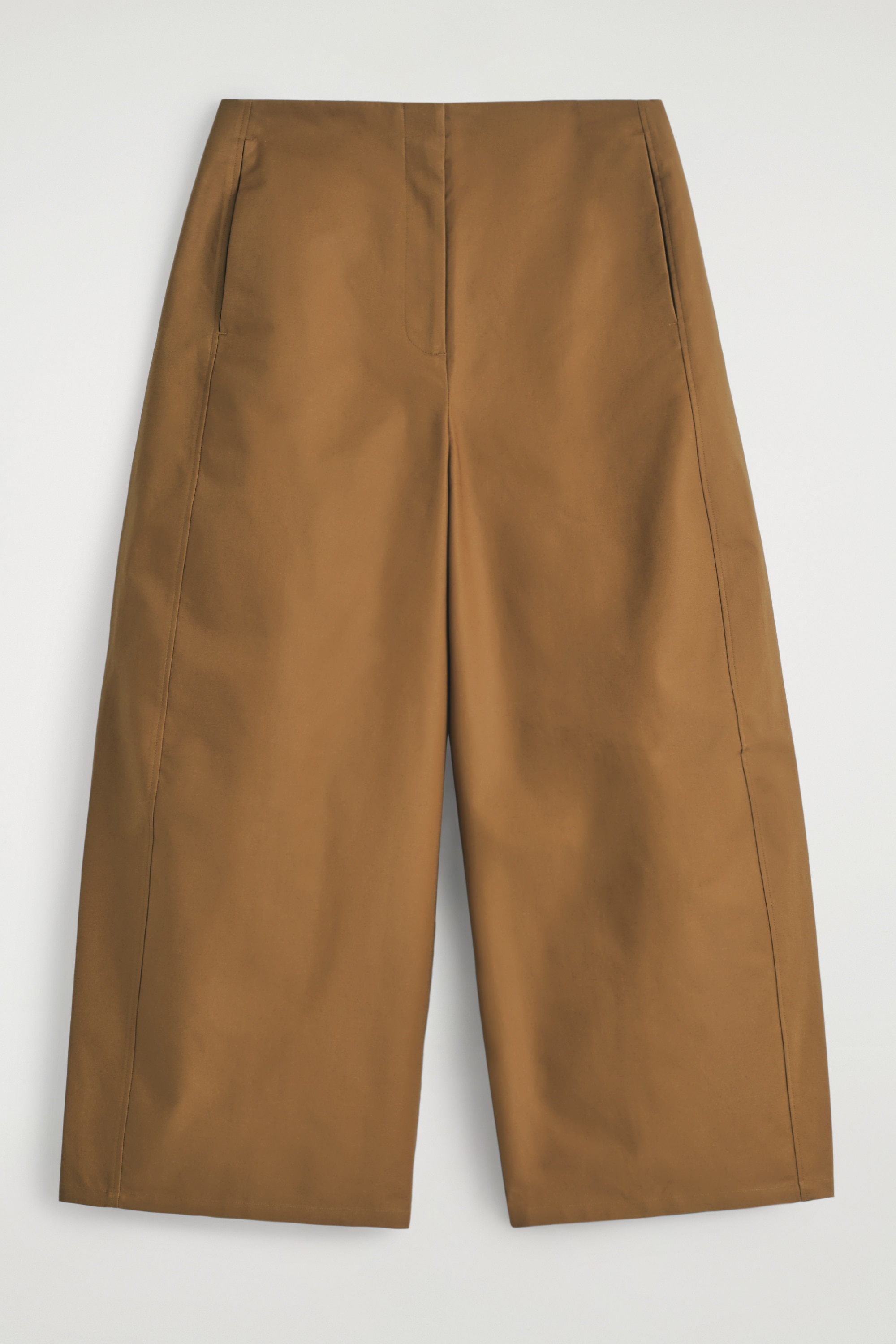 CROPPED BARREL-LEG COTTON TROUSERS - BROWN/WHITE