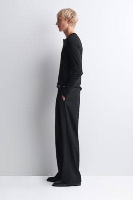 SLIM RIBBED COTTON LONG-SLEEVED HENLEY T-SHIRT — BLACK 3