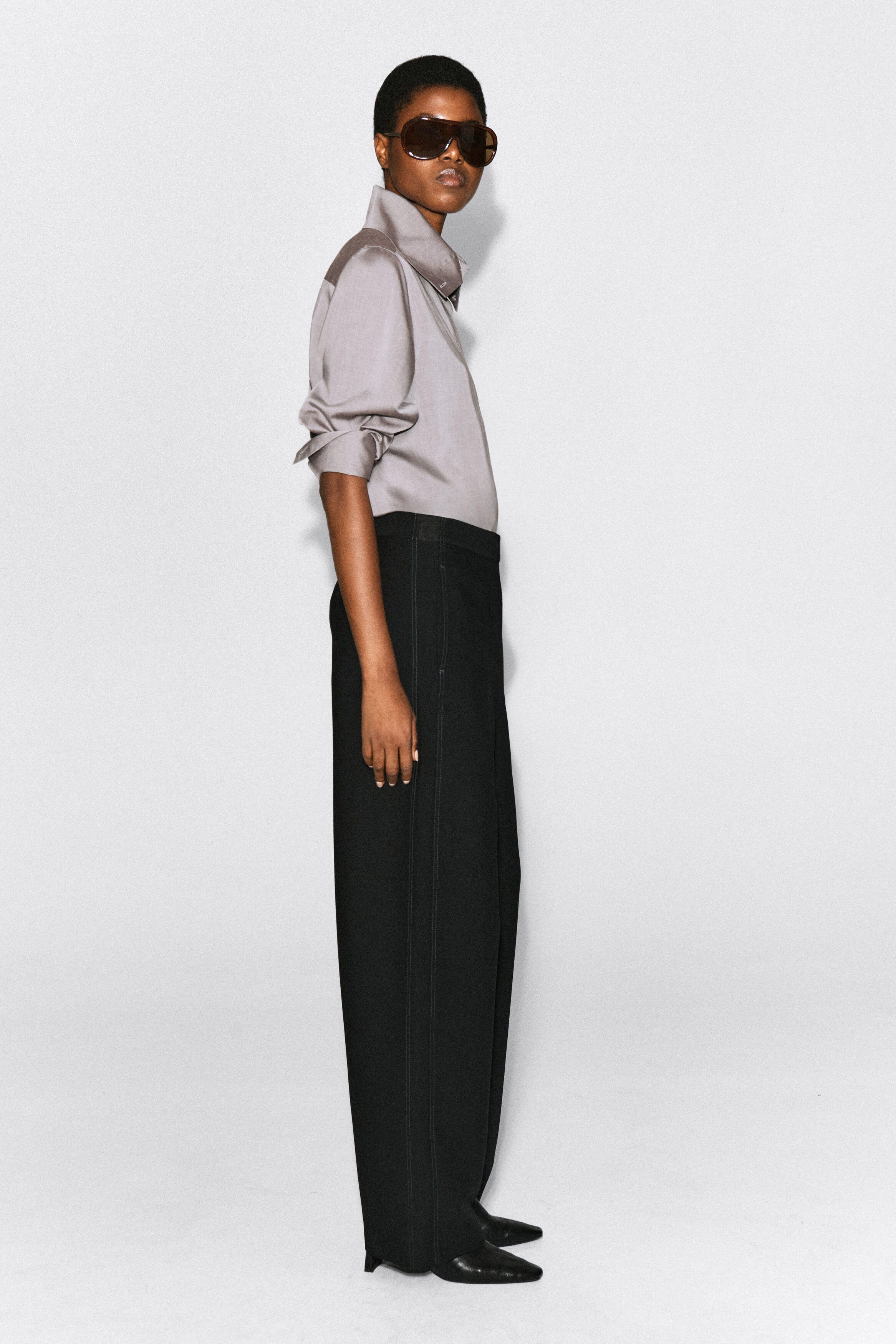 TOPSTITCHED BARREL-LEG PANTS - thumbnail 3