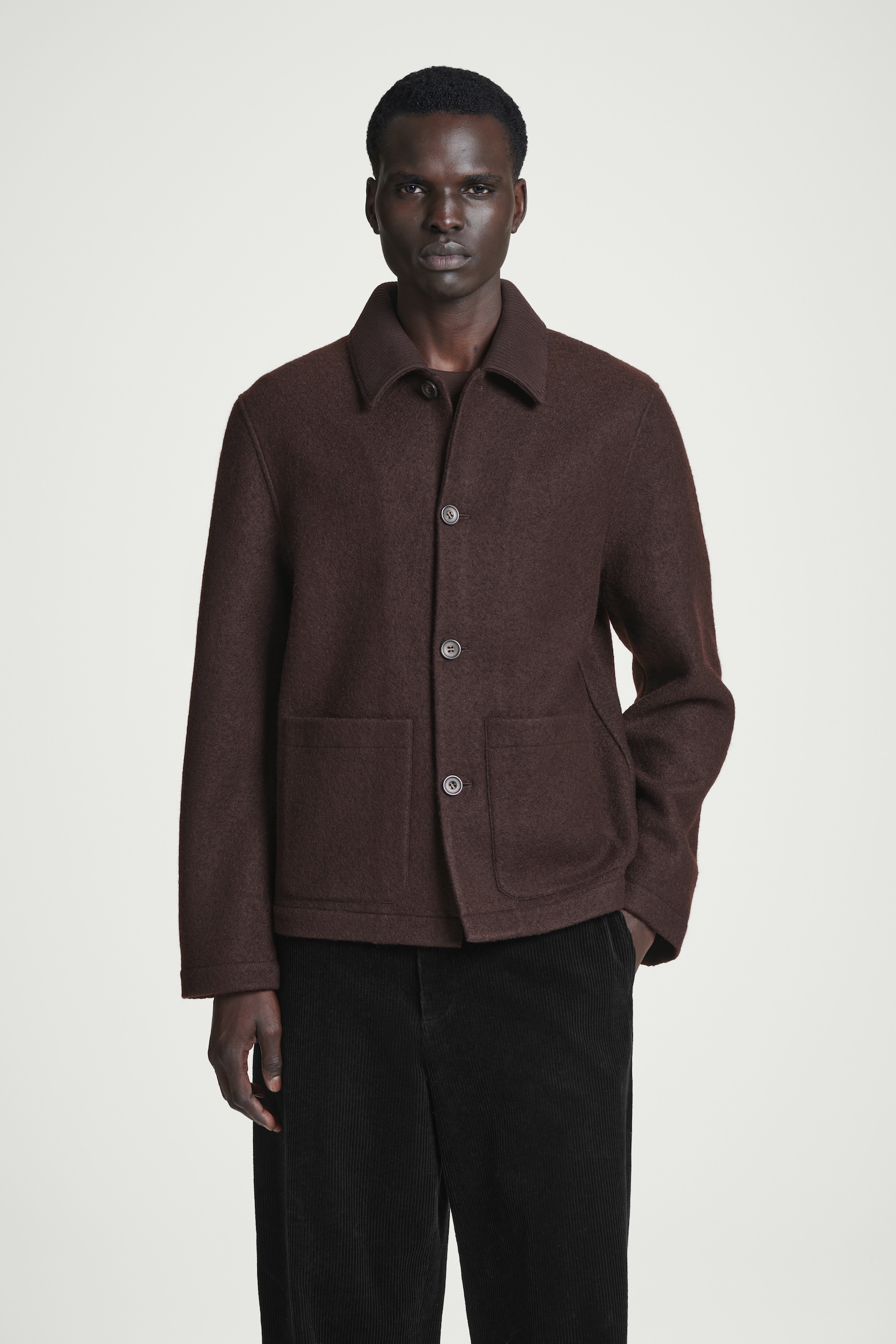 BOILED-WOOL CHORE JACKET - DARK BROWN
