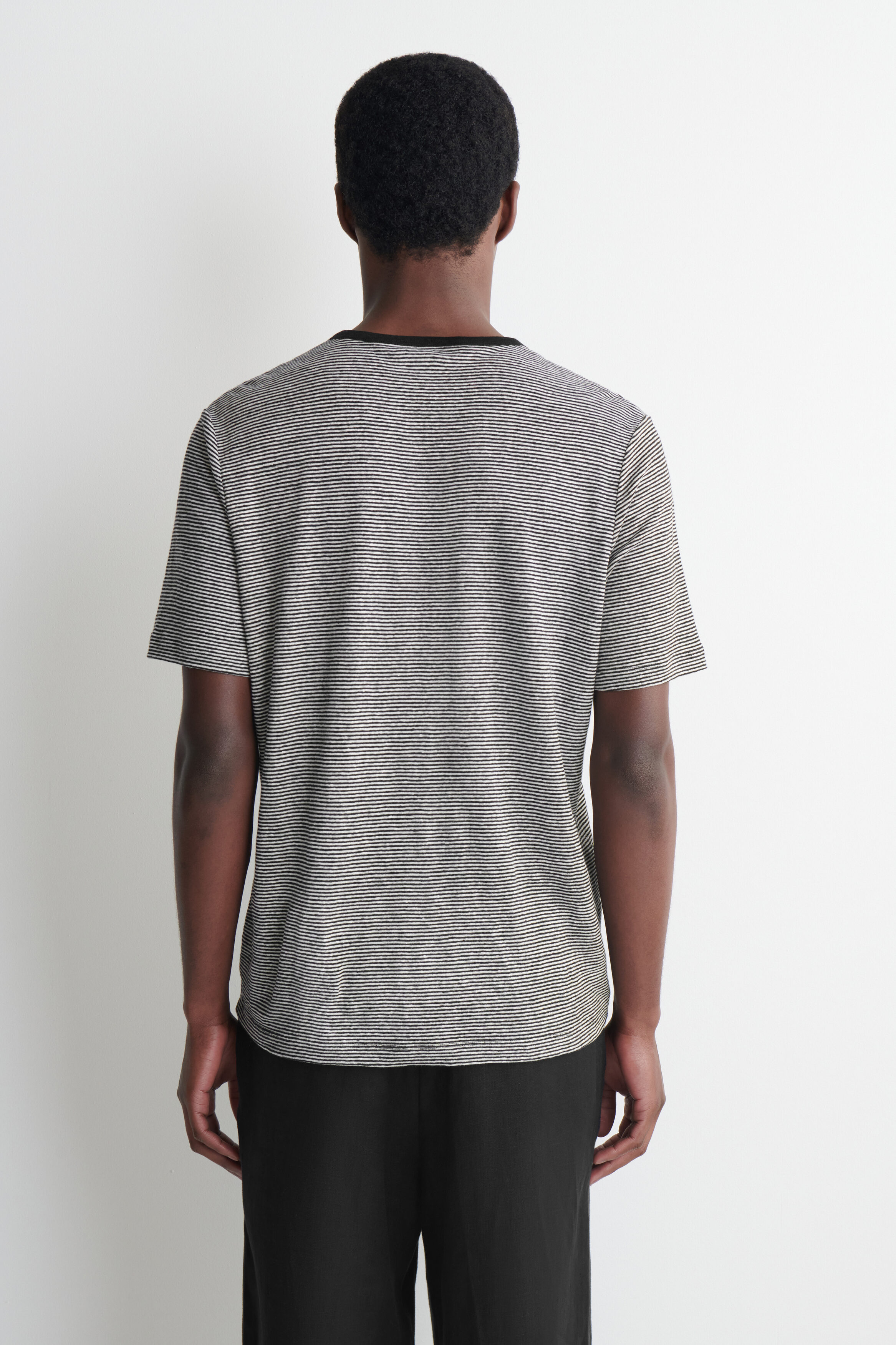 LINEN-JERSEY T-SHIRT - BLACK / STRIPED | COS US