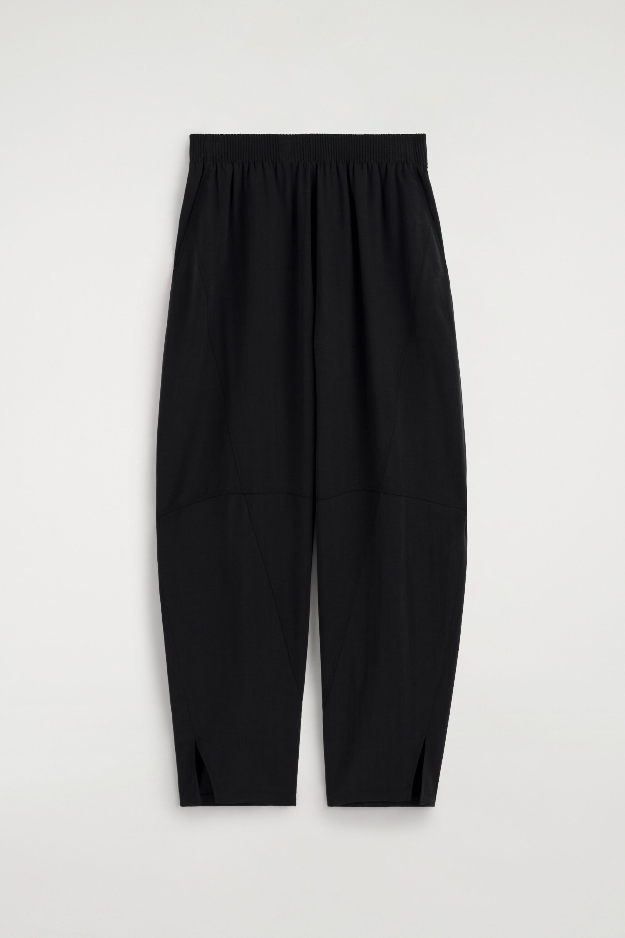 PANELLED ELASTICATED BARREL-LEG TROUSERS