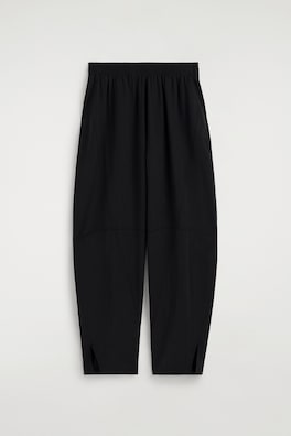 PANELED ELASTICATED BARREL-LEG PANTS — BLACK 7