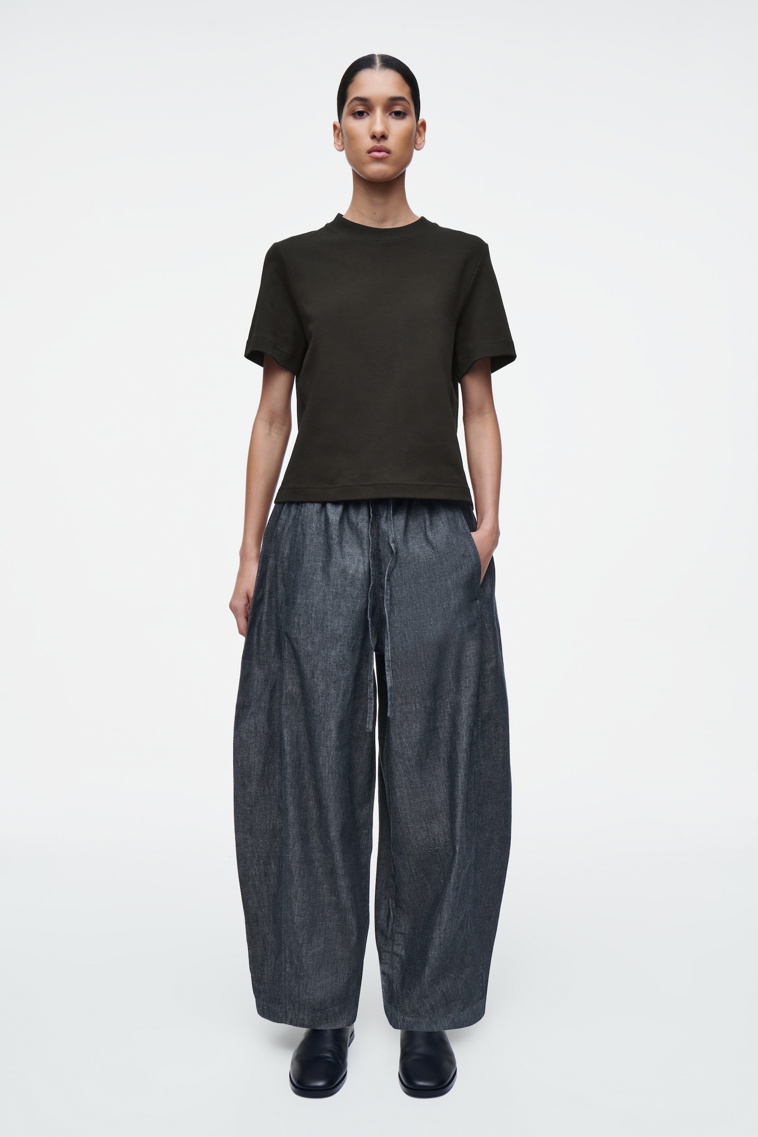 PANTALON BARREL À TAILLE AJUSTABLE EN DENIM - BLEU FONCÉ/BLEU - 1