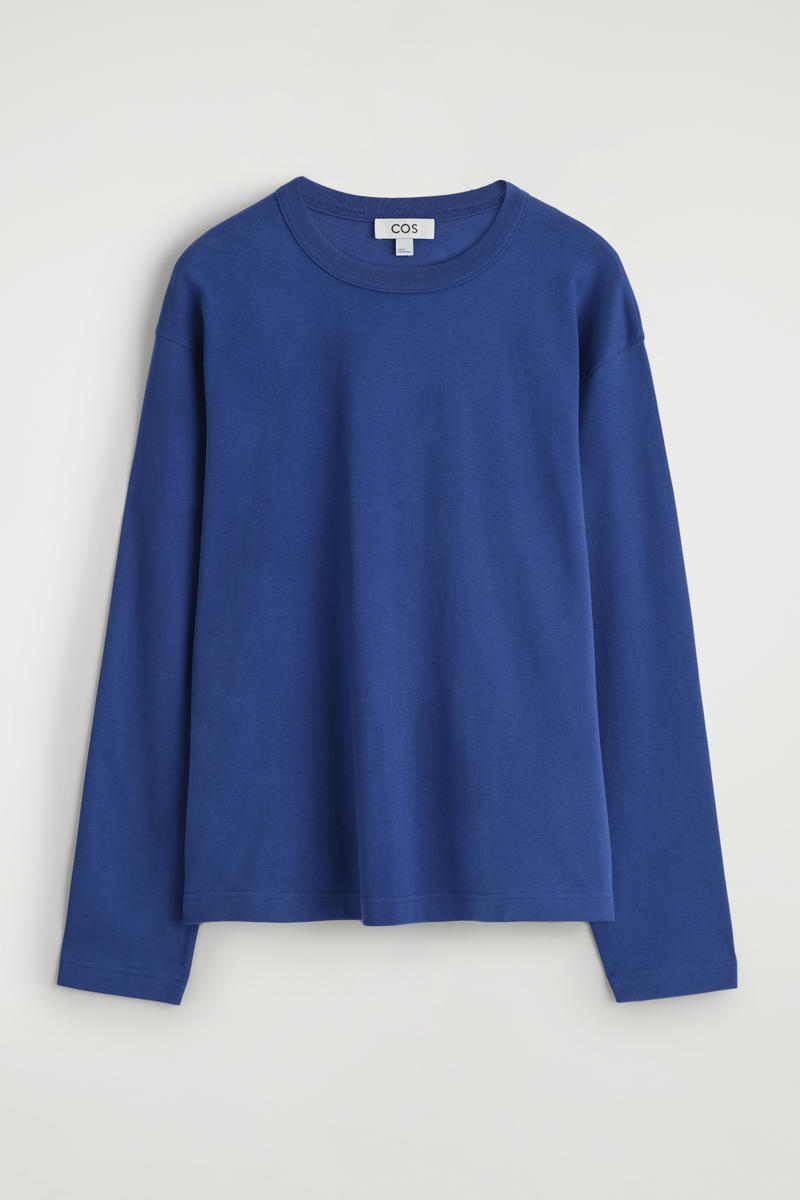 Cos Relaxed Jersey Interlock Long-sleeved T-shirt In Blue In Blue