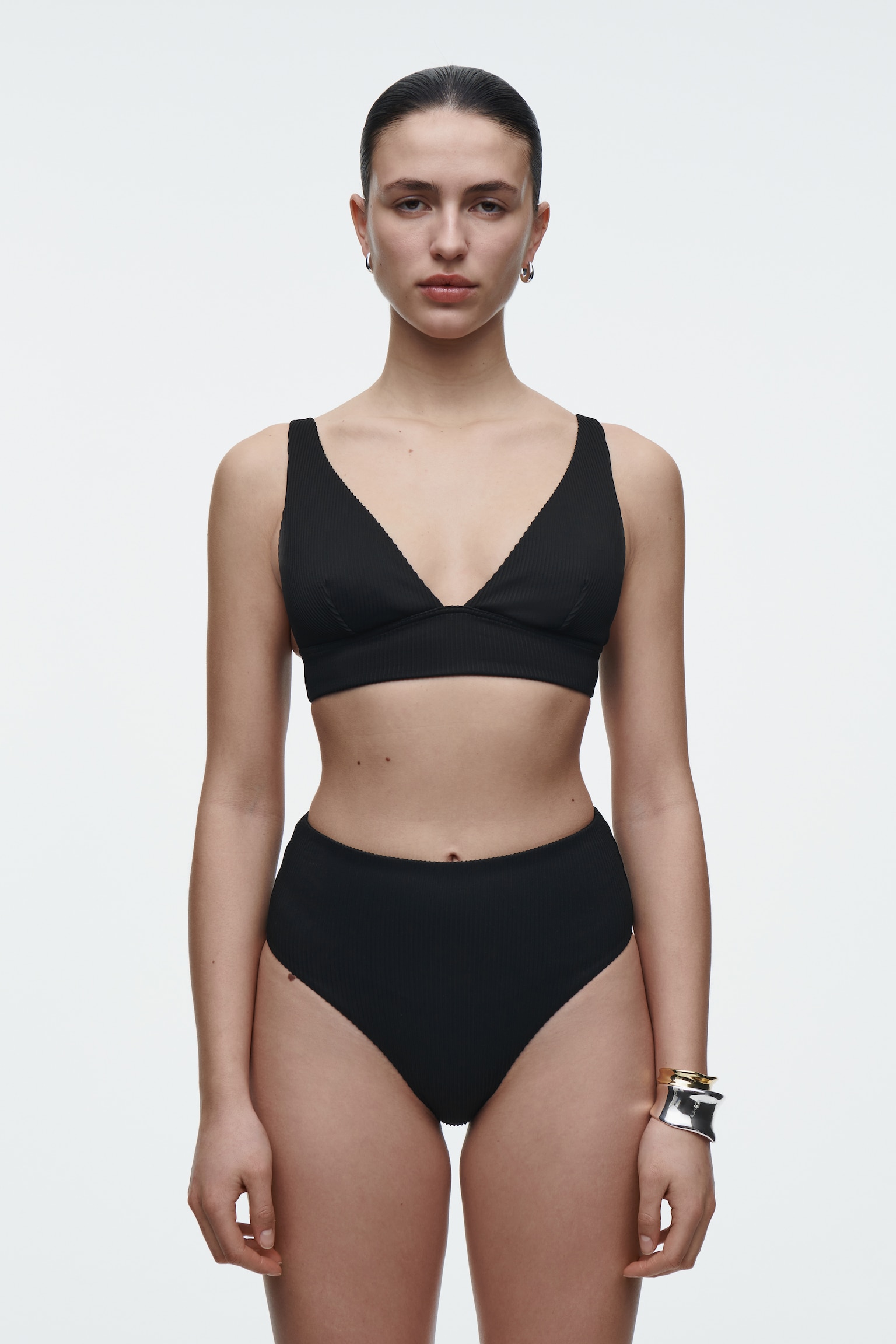BAS DE BIKINI TAILLE HAUTE CÔTELÉ - NOIR - 1