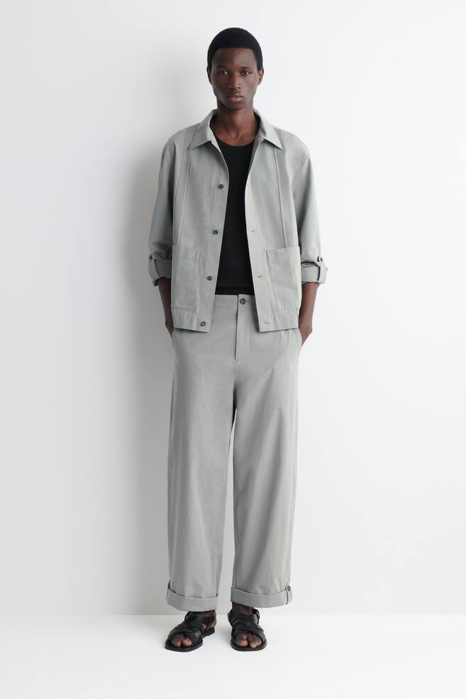 RELAXED-FIT STRAIGHT-LEG TURN-UP TROUSERS - GREY/NAVY - 1