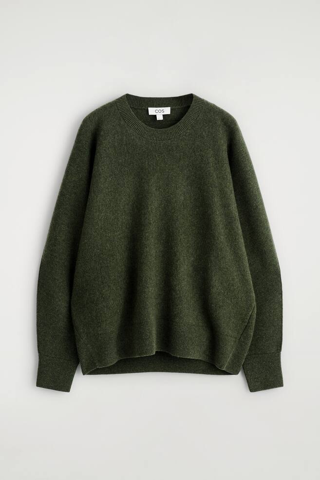 ABGERUNDETER PULLOVER AUS DOUBLEFACE-WOLLE - DUNKELGRÜN/GRAU MELIERT/WEISS - 1