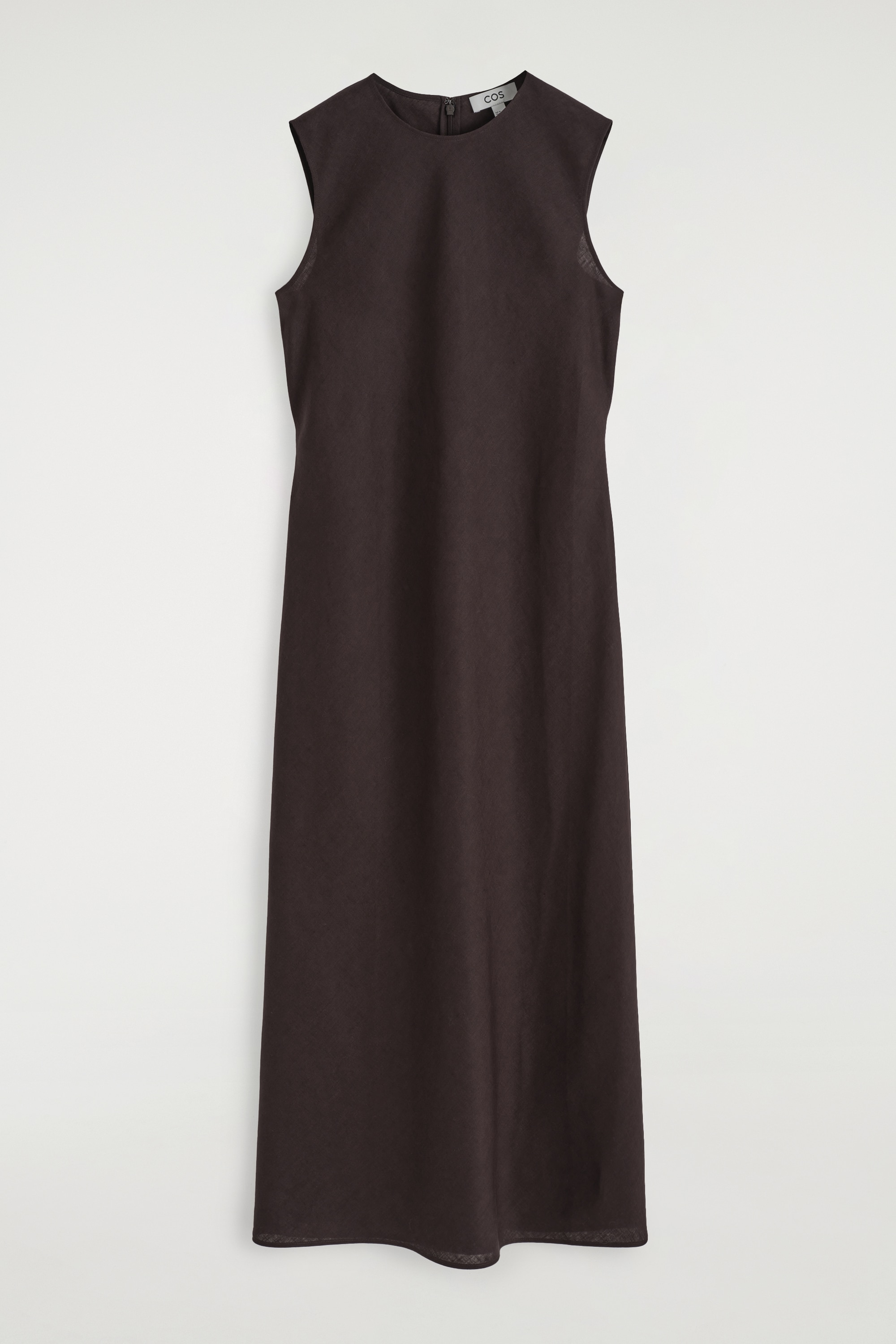 BIAS-CUT LINEN-BLEND MIDI DRESS - DARK BROWN/STEEL BLUE