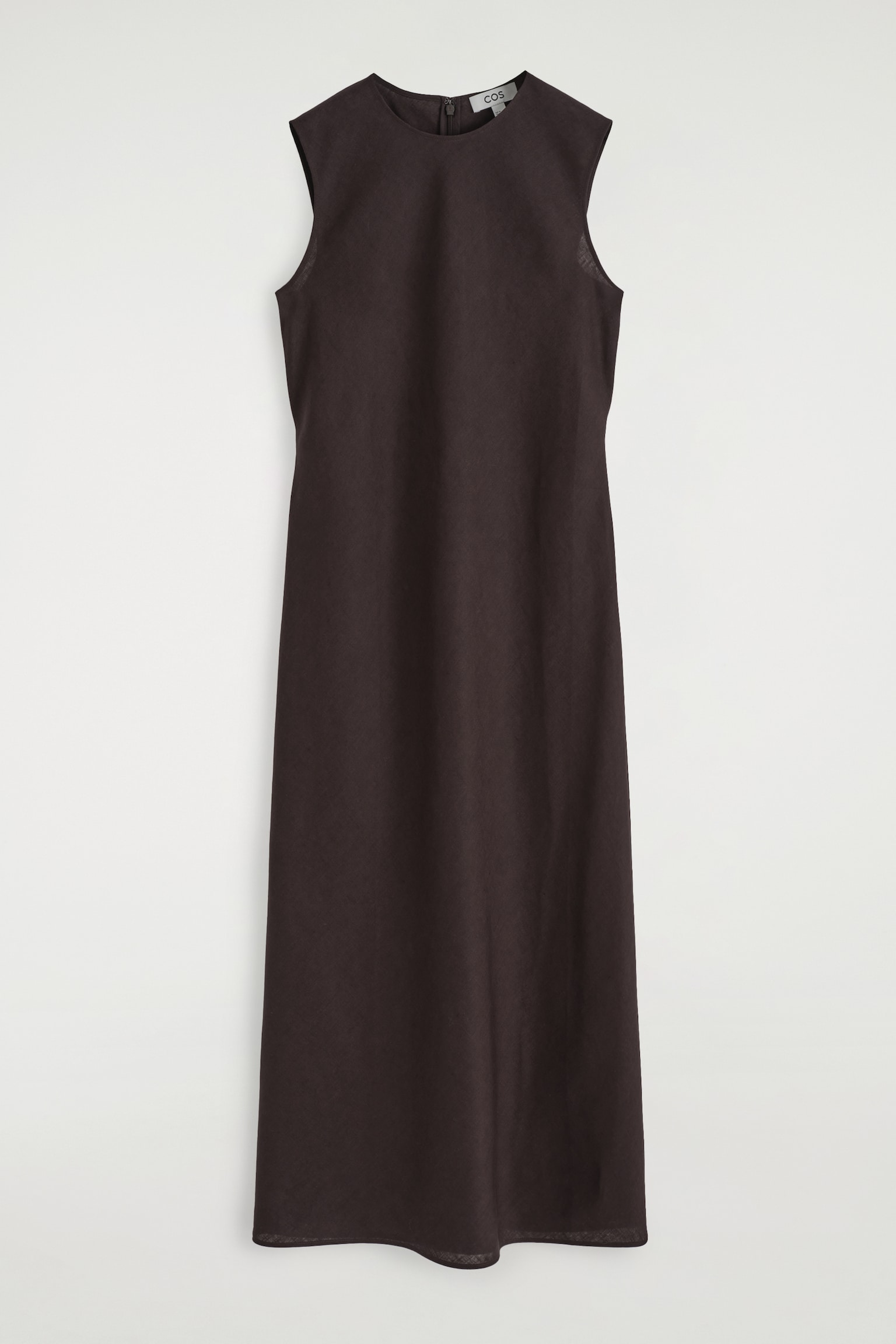 ROBE MIDI COUPÉE EN BIAIS EN LIN MÉLANGÉ - BRUN FONCÉ/Bleu acier - 2