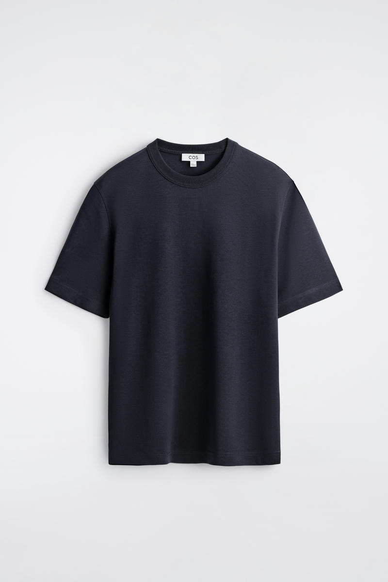 COS Interlock Cotton Crew-Neck T-Shirt In Navy Men's Large