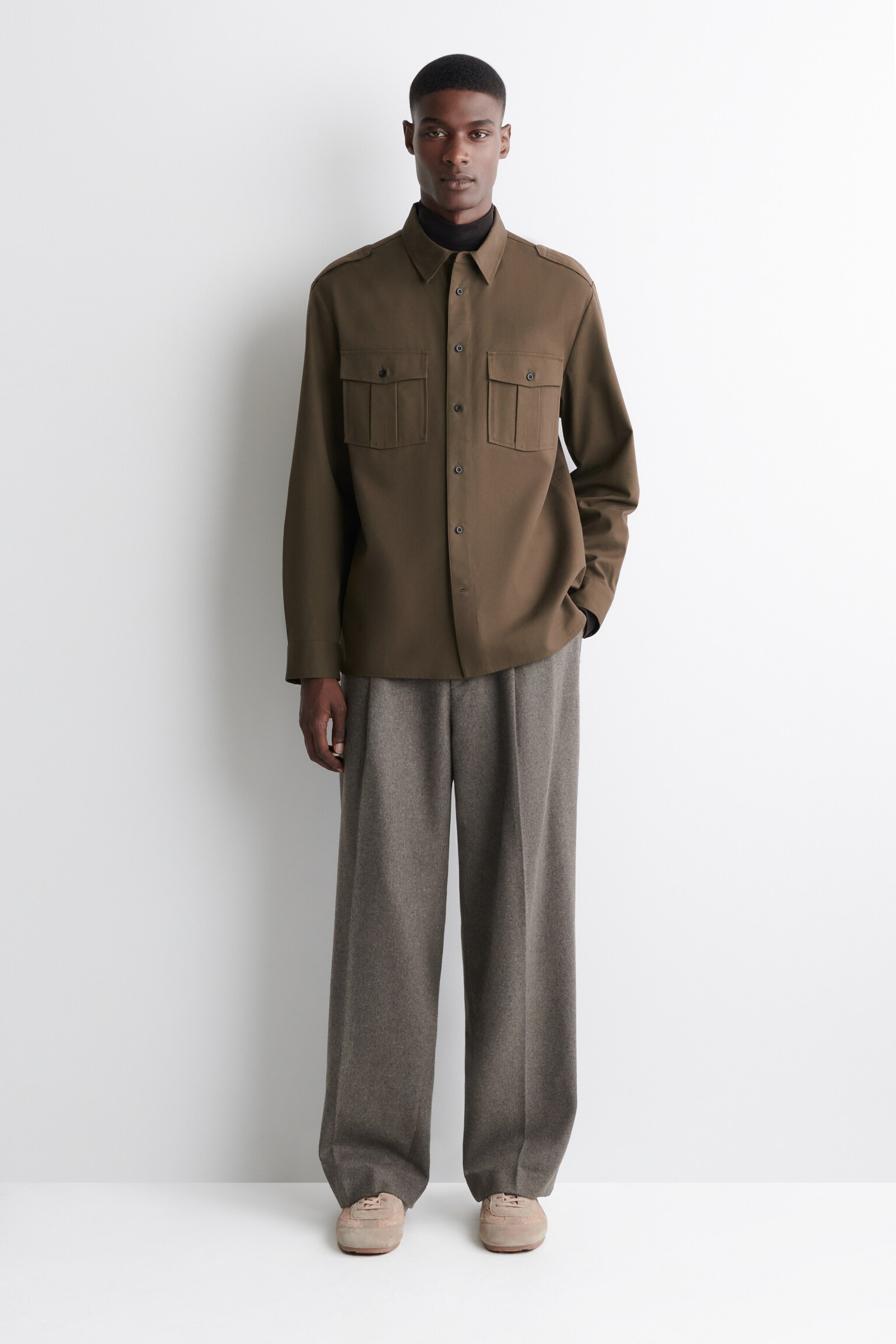 CHEMISE À DÉTAILS ÉPAULETTES EN COTON - BRUN - 6