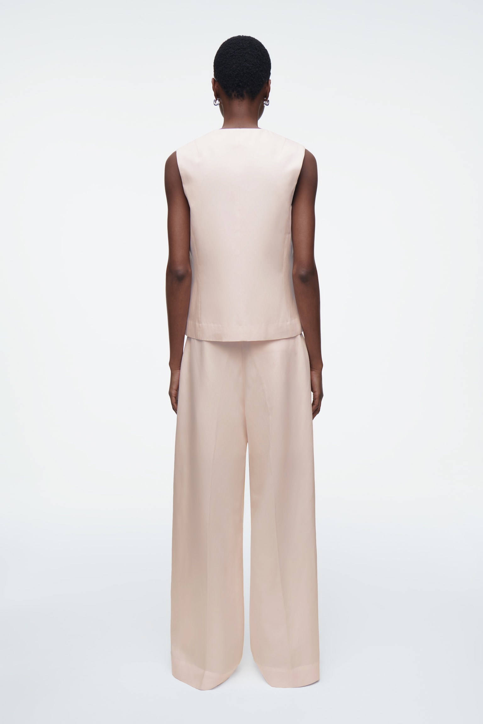 LINEN-BLEND TIE-FRONT WAISTCOAT - LIGHT PINK/NAVY/BLACK - 5