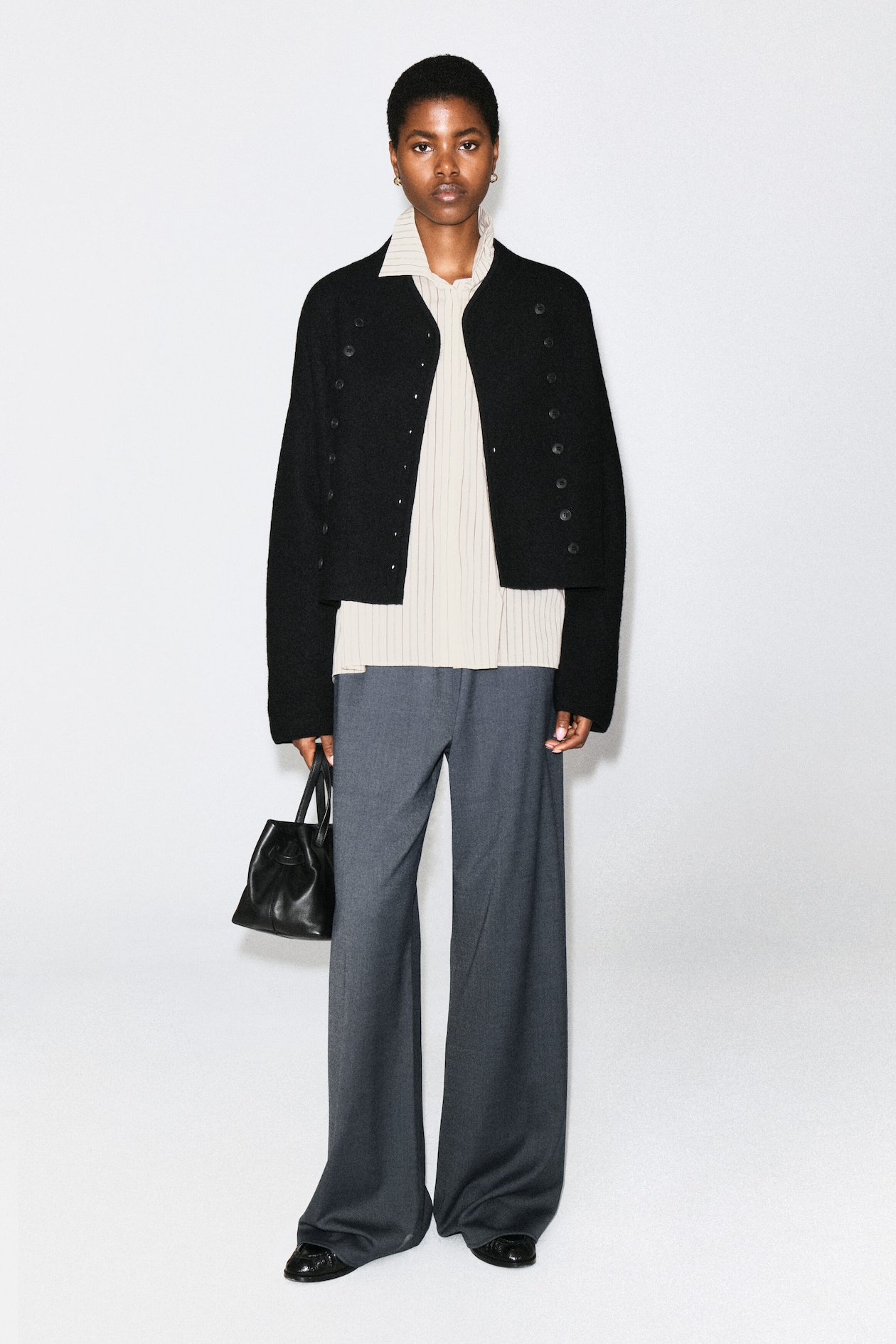 WOOL-BLEND WIDE-LEG PANTS — BLUE-GRAY
