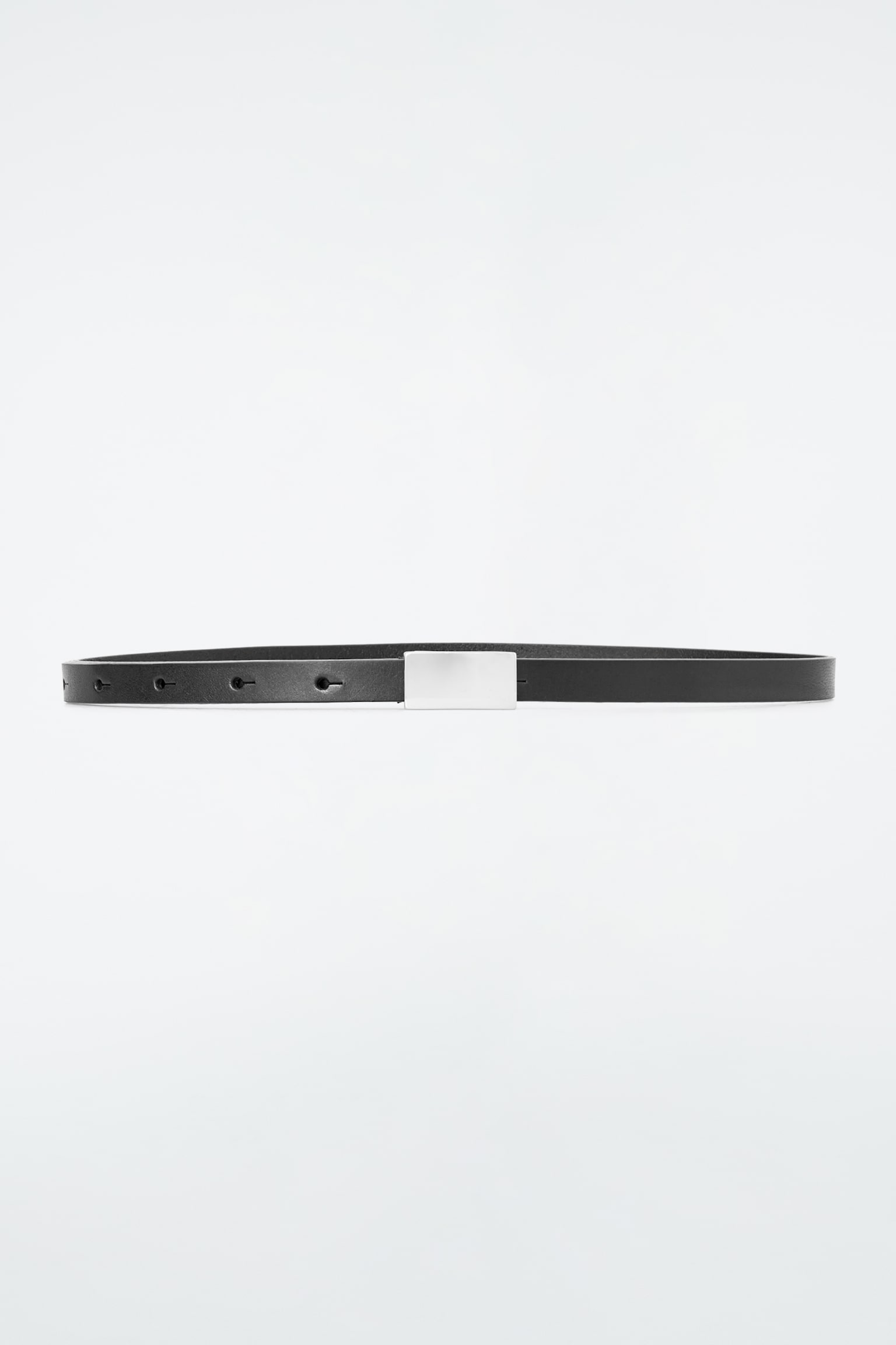 BAR-DETAIL SLIM LEATHER BELT - BLACK - 2