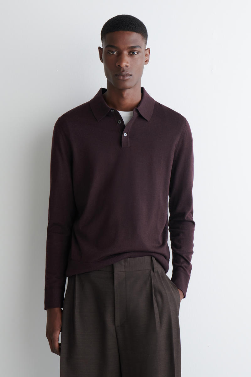 Cos Slim Merino Wool Polo Shirt In Red