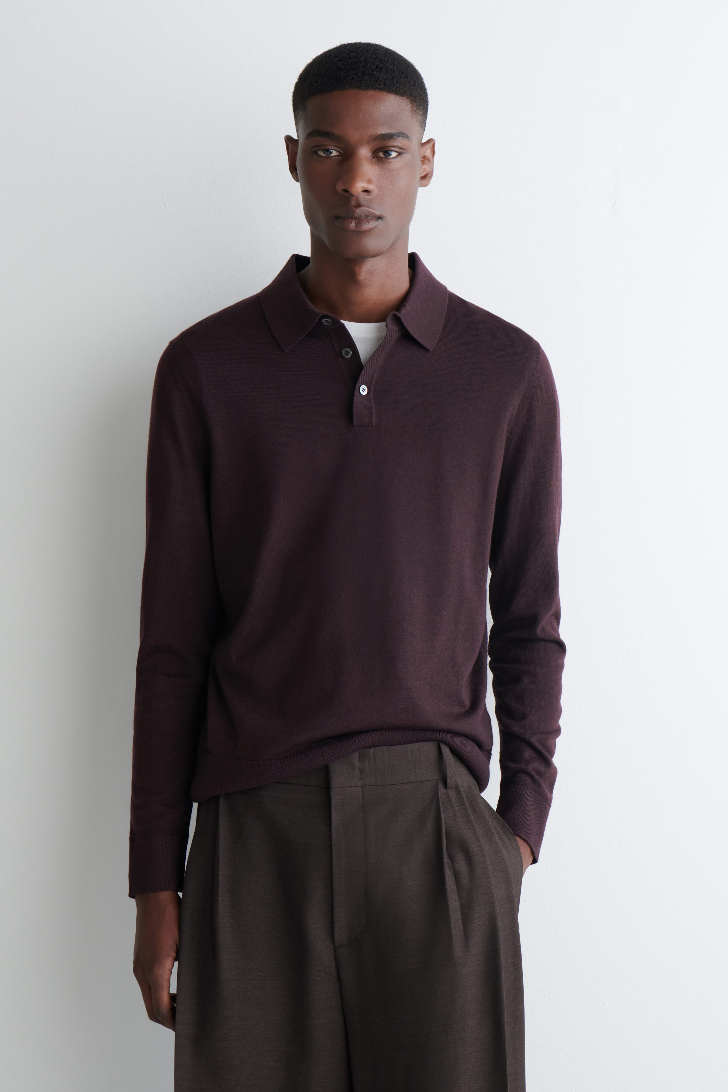 SLIM MERINO WOOL POLO SHIRT - NAVY | COS