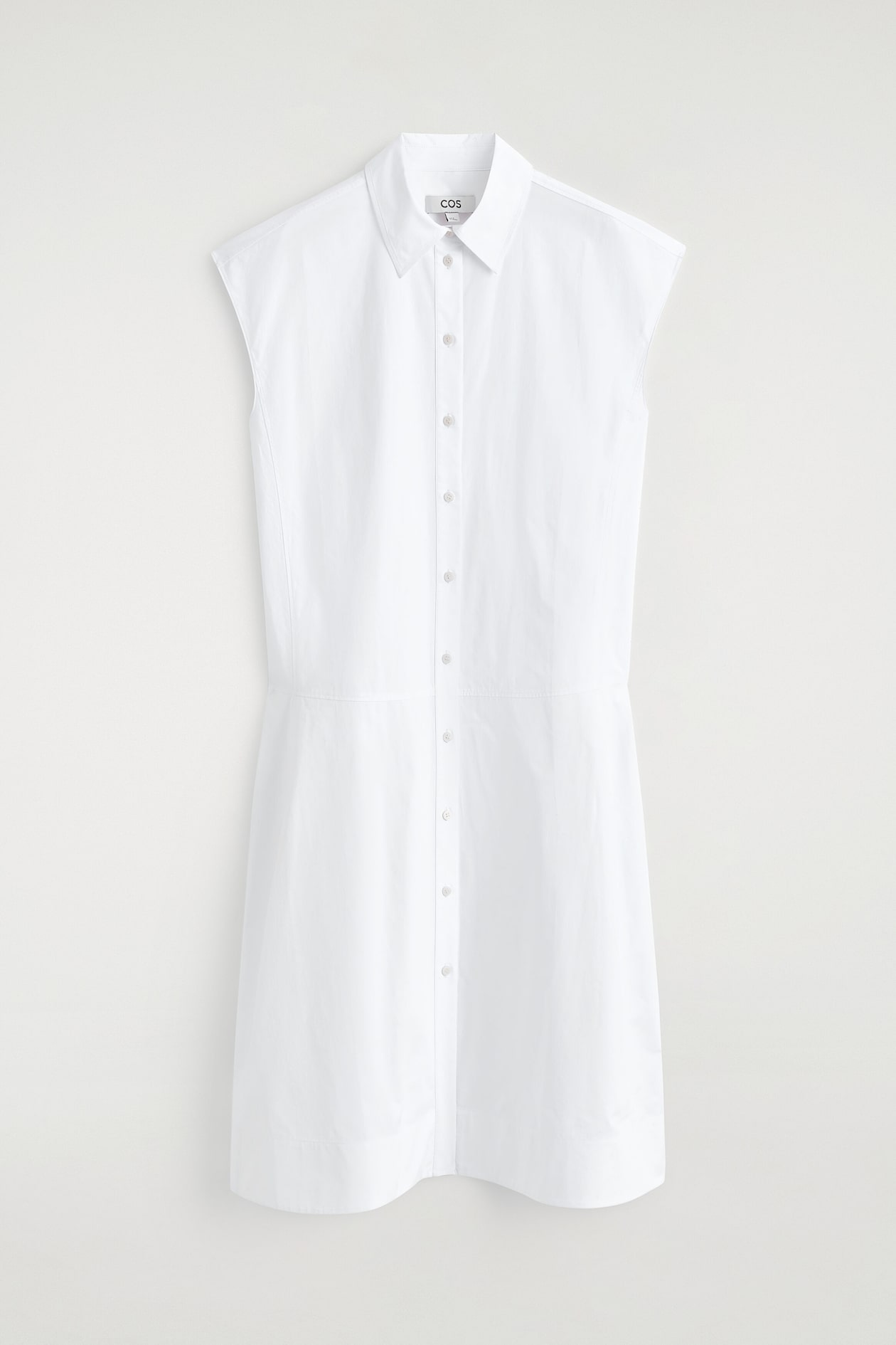 SLEEVELESS COTTON-POPLIN SHIRT DRESS — WHITE