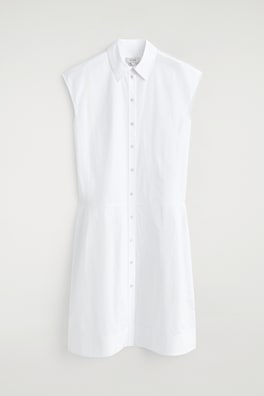 SLEEVELESS COTTON-POPLIN SHIRT DRESS — WHITE 7