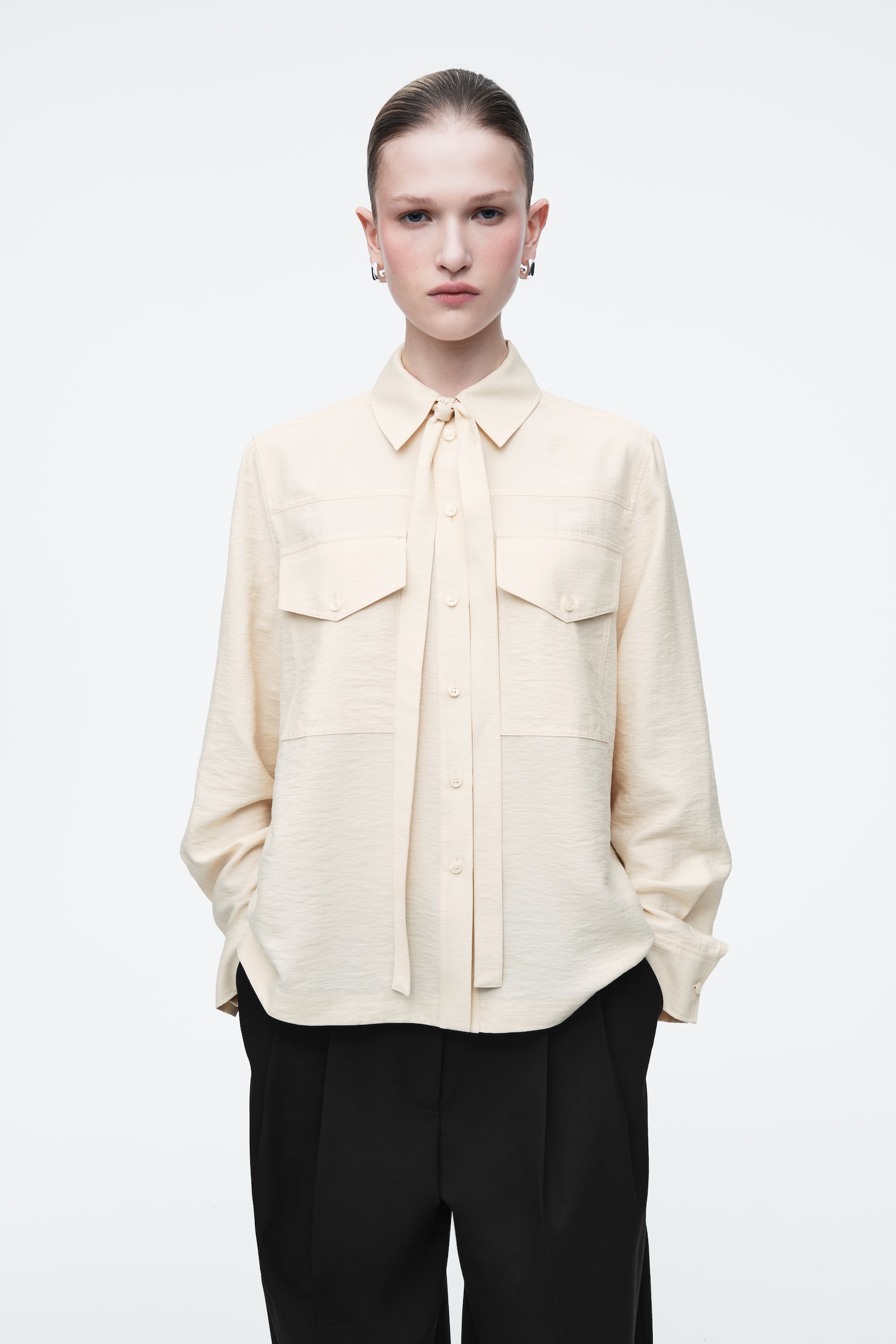 NECK-TIE SHIRT - ECRU