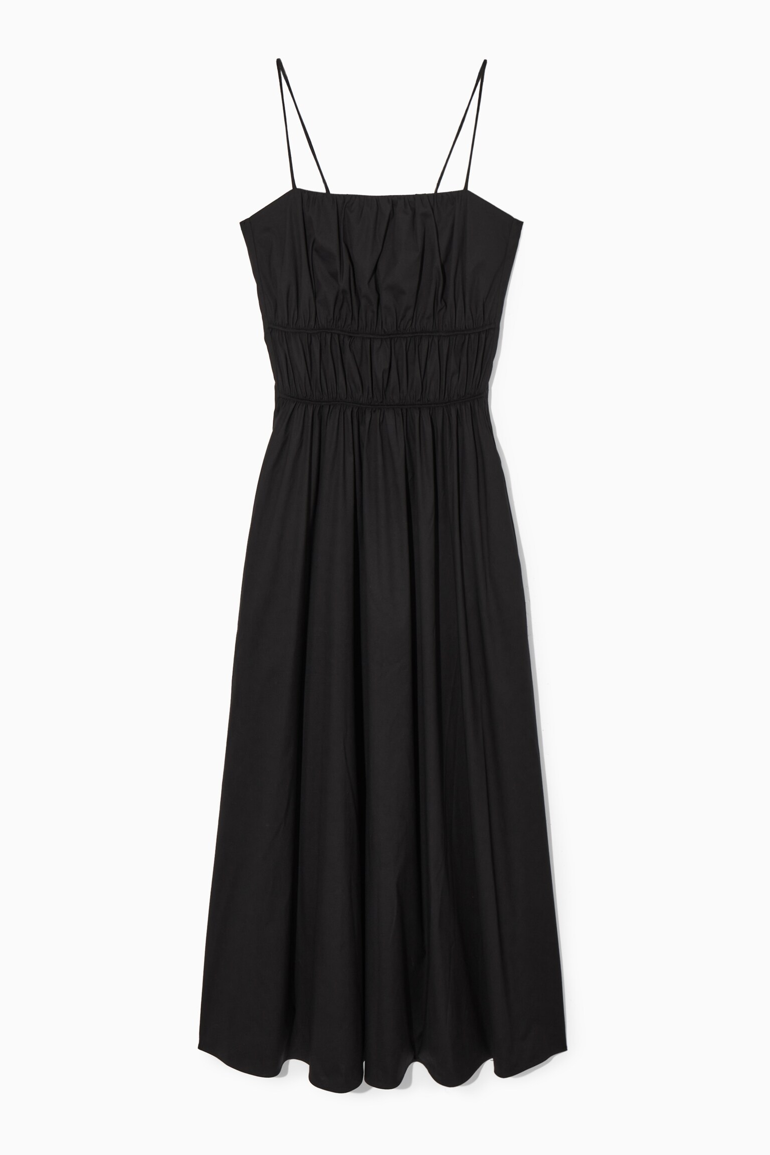 GATHERED BUSTIER MIDI DRESS - BLACK