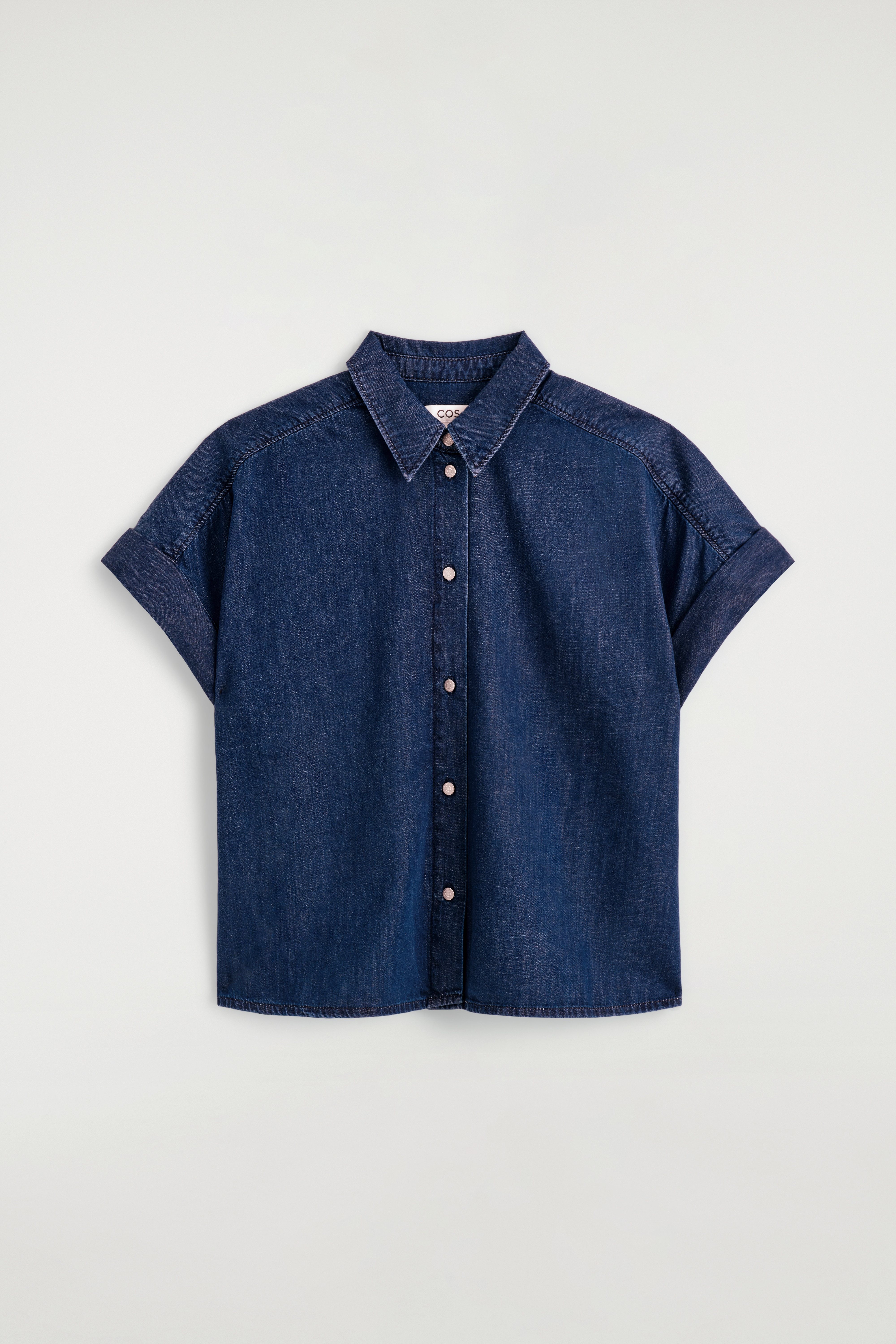 CAMICIA IN DENIM A MANICHE CORTE - BLU SCURO