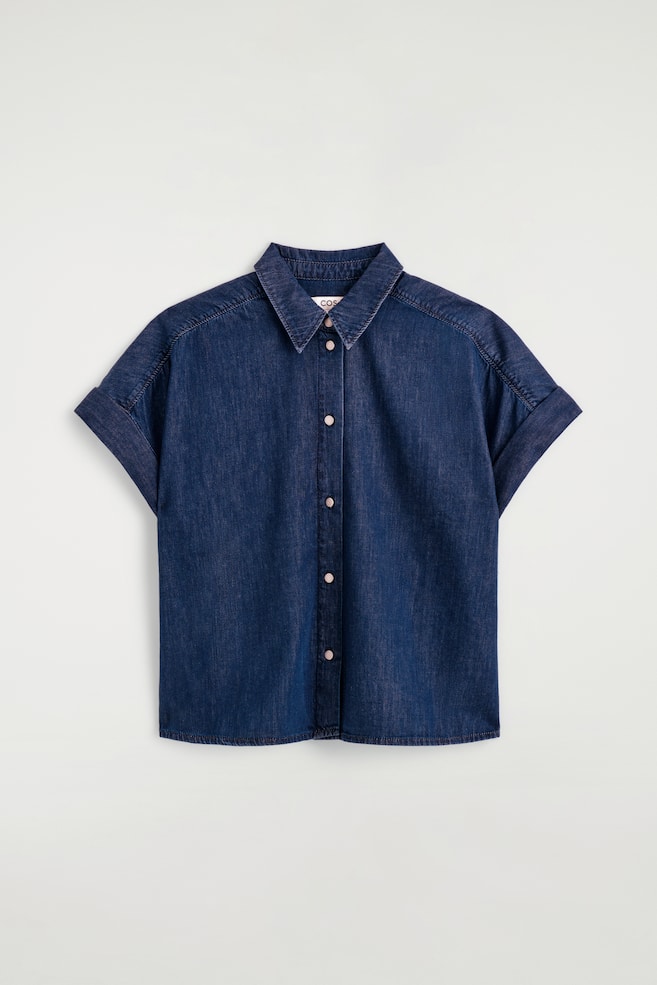 SHORT-SLEEVED DENIM SHIRT - DARK BLUE - 1