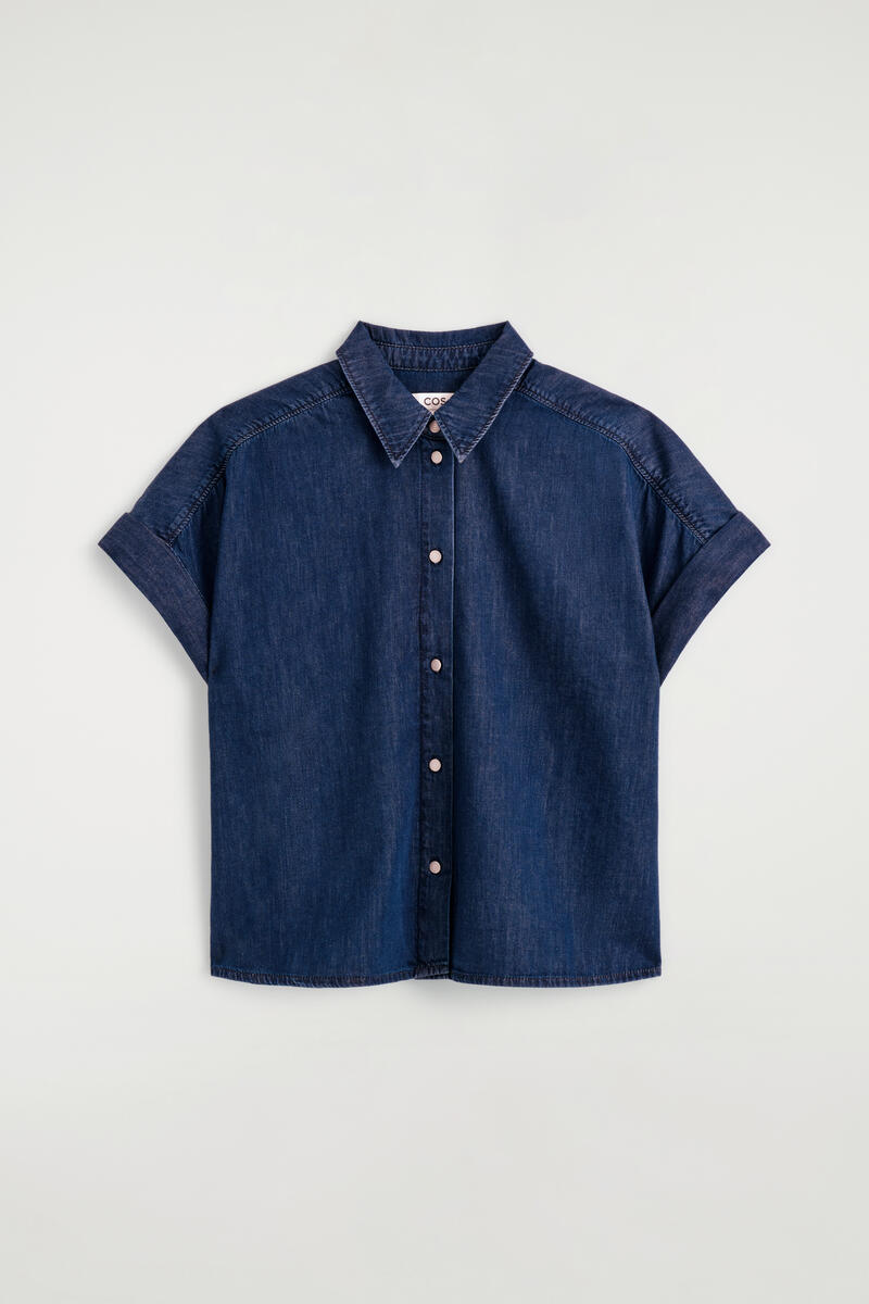 COS Short-Sleeved Denim Shirt Dark Blue Women's Size 44